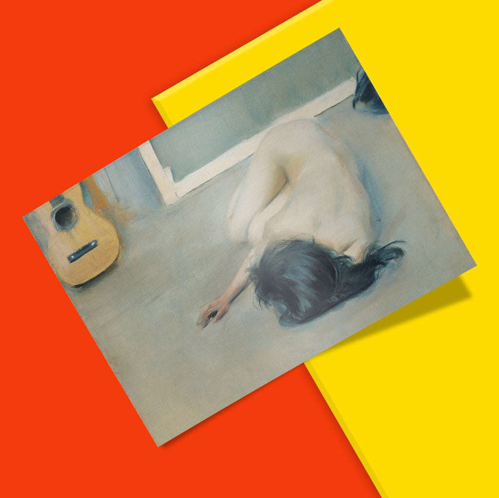 Luxury wall art print of Ramon Casas's Nude with Guitar, Catalan Modernisme masterpiece with pearlised tones on smooth matte finish paper