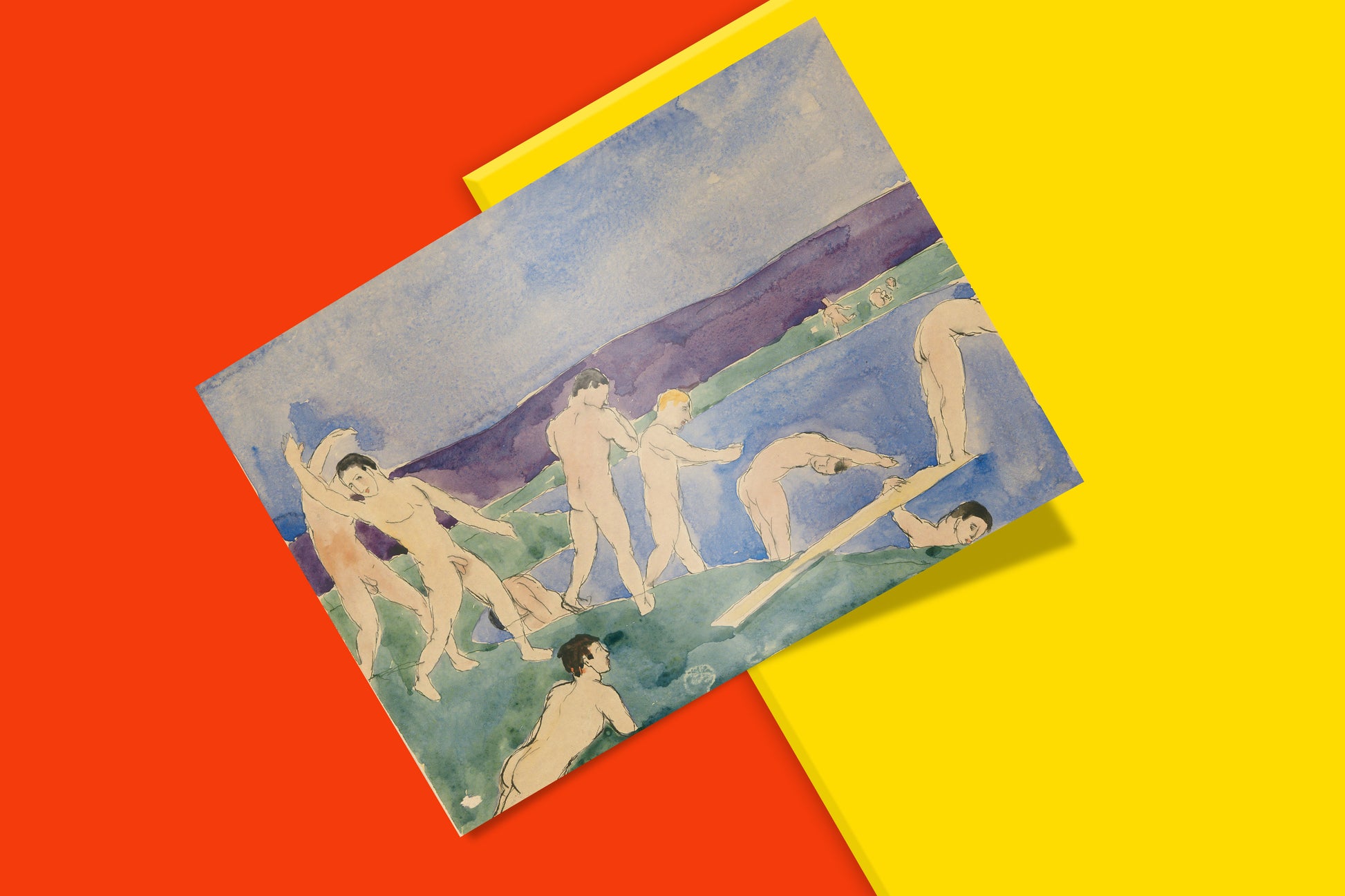 A detailed reproduction of Charles Demuth's "Twelve Nude Men at the Beach" on premium 200 gsm paper, perfect for collectors of queer art and American modernist pieces.