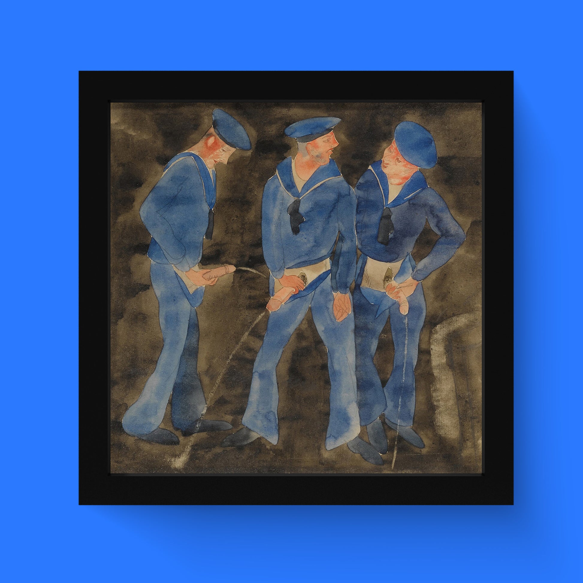 A high-quality giclée fine art print of Charles Demuth's "Three Sailors Urinating," showcasing the vibrant colours and details of the original queer art masterpiece.