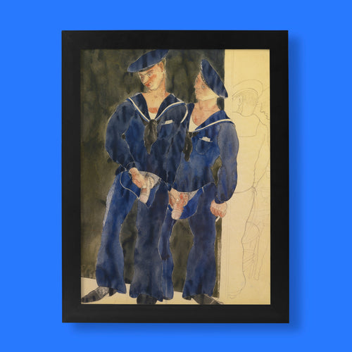 Fine art giclée print of Two Sailors Urinating (1930) by American Modernist Charles Demuth, featuring two sailors in navy uniforms in an intimate homoerotic setting.