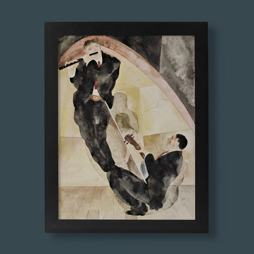 An archival giclée fine art print of Charles Demuth's 1917 modernist painting, Vaudeville Musicians, featuring a flute player and string musician in an expressive cubist composition. 🎭