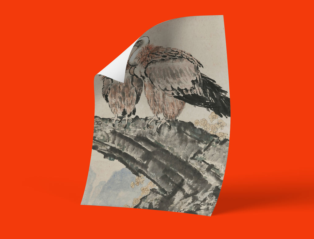 A high-resolution wall art print of Xu Beihong's iconic "Two Condors" painting, perfect for modern home decor and art collectors.