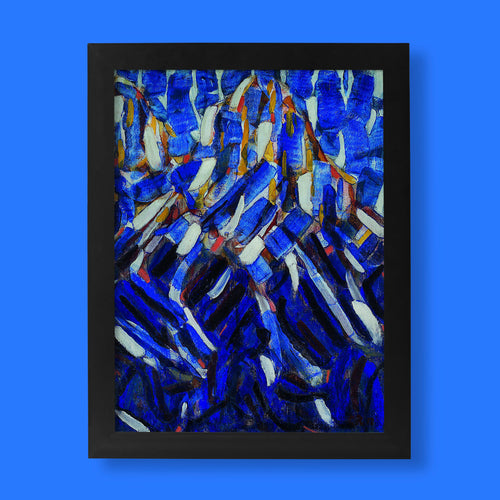 A vibrant German Expressionist art print by Christian Rohlfs titled 'Abstraction (the Blue Mountain)', showcasing dynamic blue and white colour fields. This piece is the ultimate focal point for contemporary wall art. 🏔️