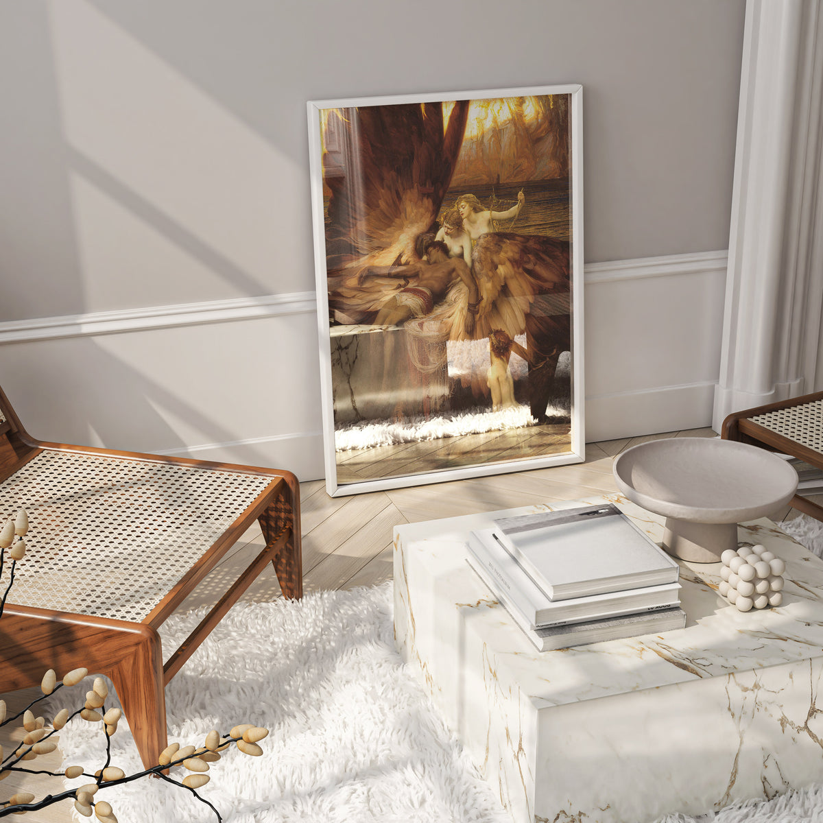 Classic Victorian art print of Icarus with feathered wings, a dramatic statement piece for wall art collections