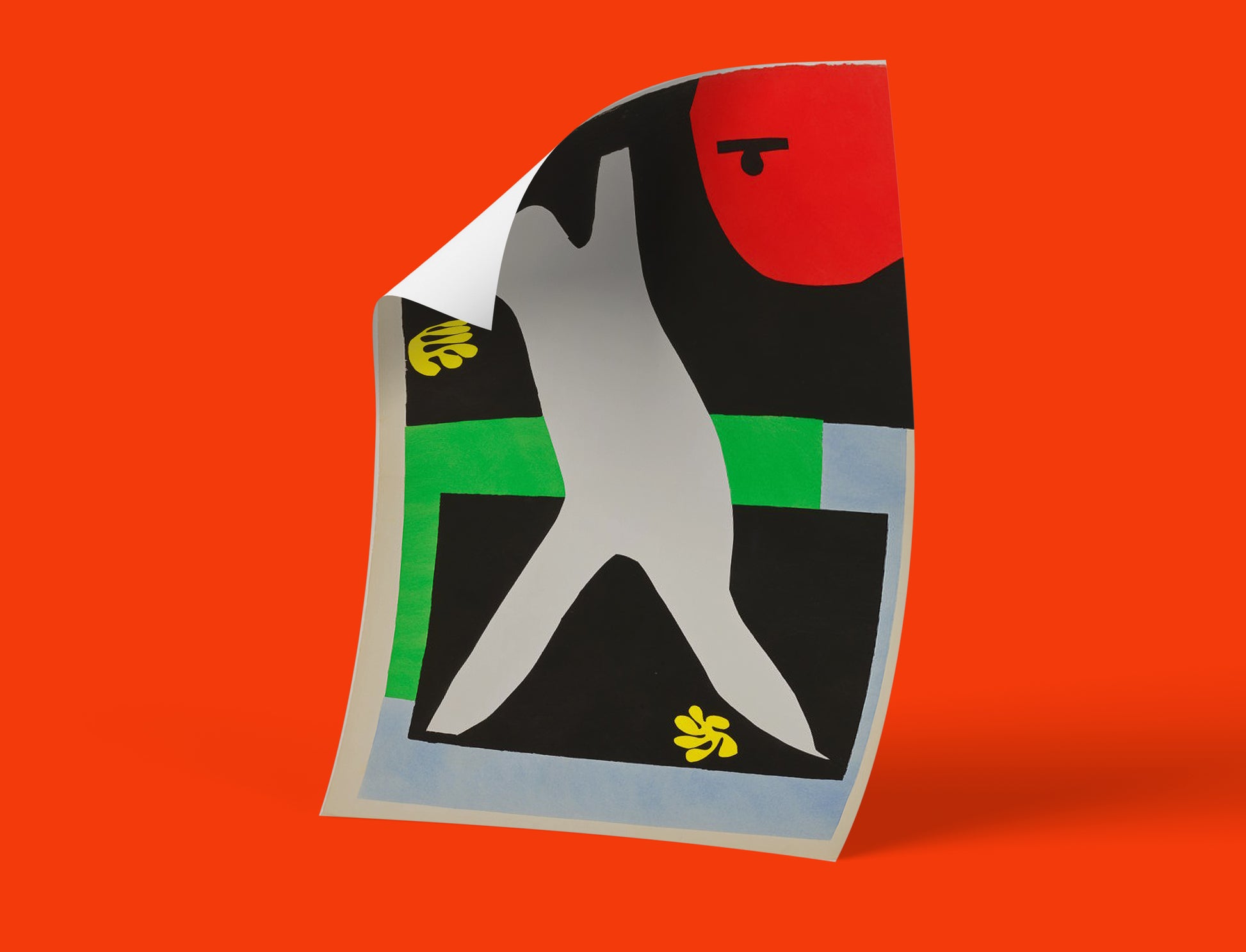 Classic French fine art print by Henri Matisse. The Swimmer in the Tank, a dynamic black and white cut-out design.