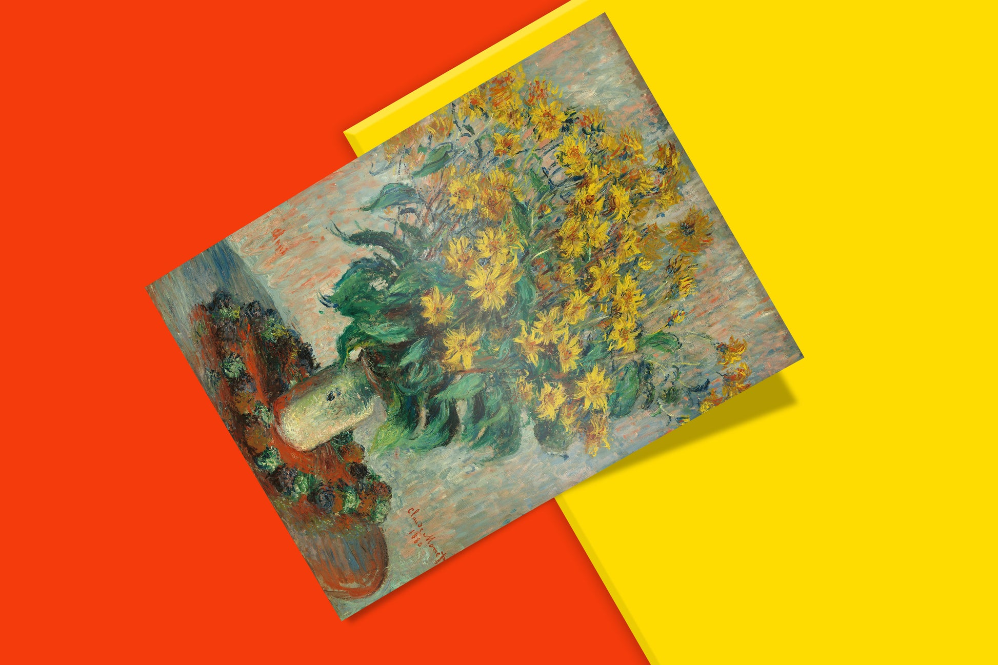 Impressionist masterpiece art print of Monet's floral still life with sunflower-like blooms, luxury wall decor perfect for art enthusiasts and modern interior design schemes