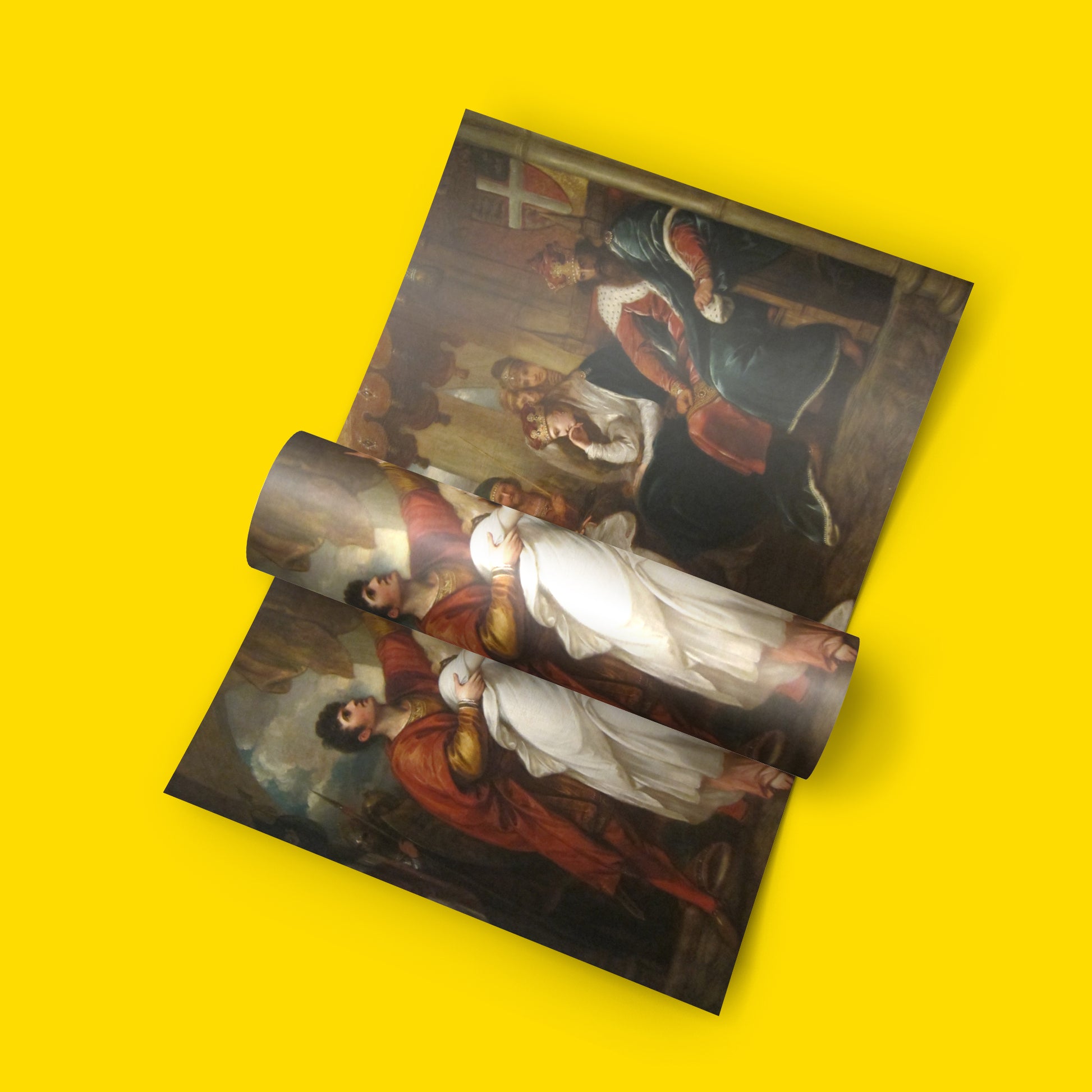 A museum-quality art print of Benjamin West’s Hamlet Act 4 Scene 5, featuring Ophelia and Laertes in a dramatic Shakespearean scene, printed on 200 gsm matte paper as high-end wall art.
