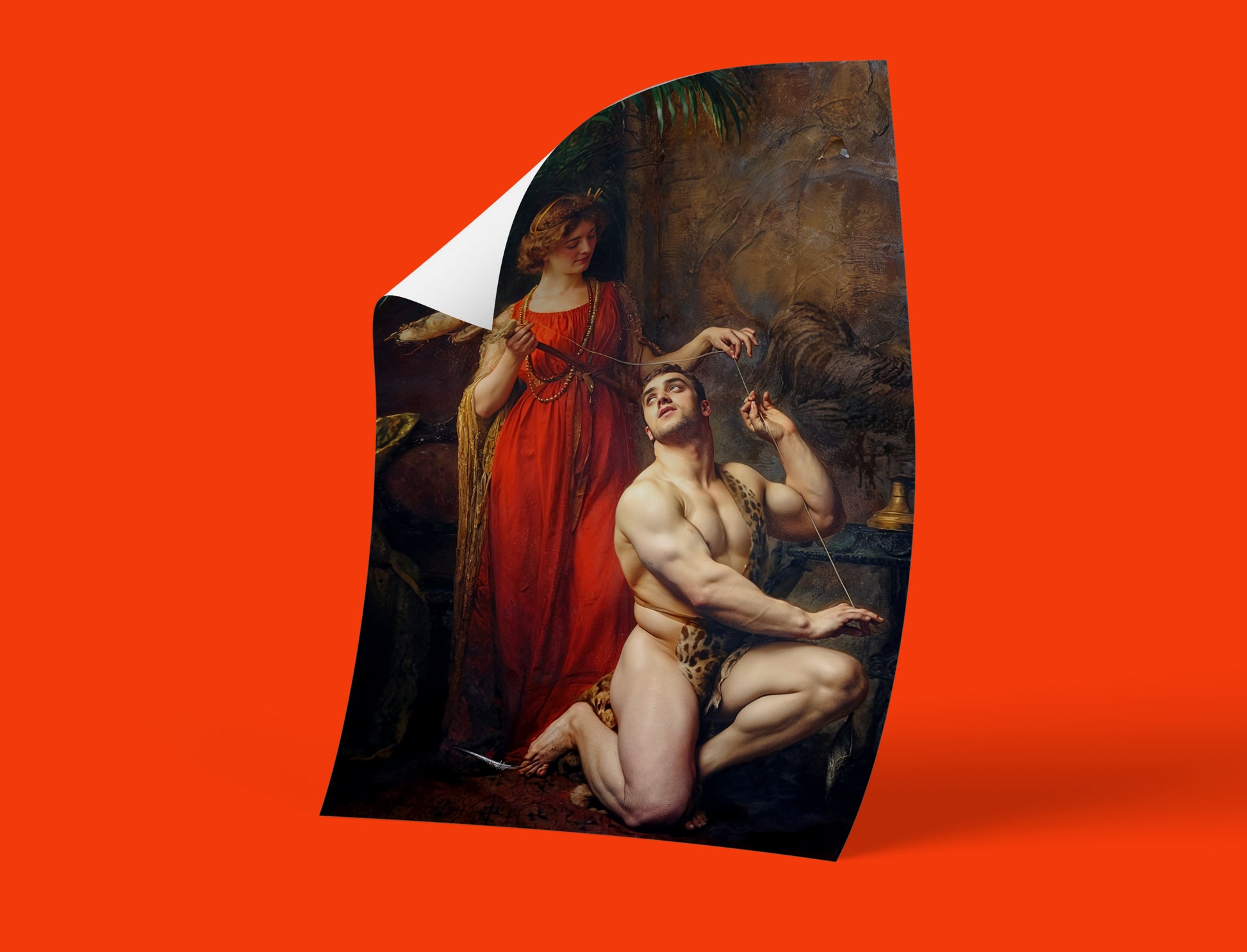 High quality wall art print of 'Hercules at the Feet of Omphale' by Gustave Courtois, a classic French academic painting.