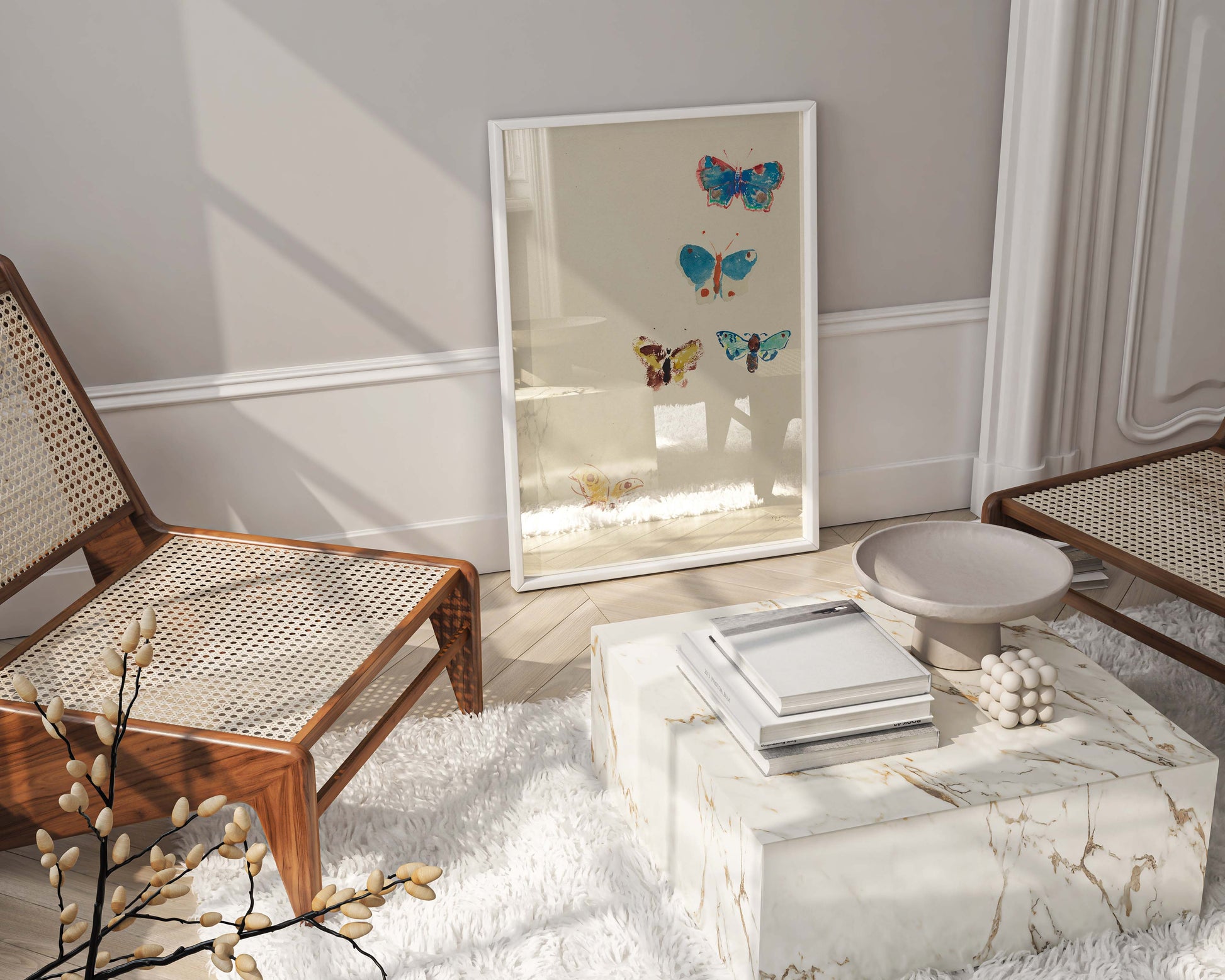 Decorative butterfly artwork in Redon’s Symbolist style for gallery wall display