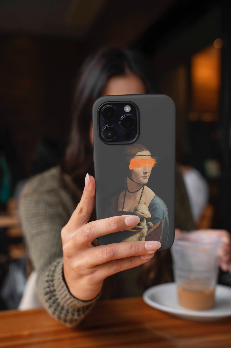 Stylish tech accessory with fine art design: ARTSNOB phone case with altered Leonardo da Vinci Lady with an Ermine painting.