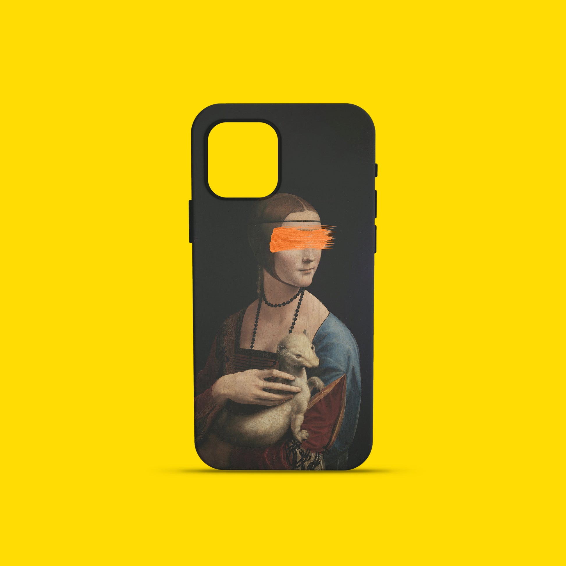 ARTSNOB's phone case showcasing a modern interpretation of Leonardo da Vinci's Renaissance portrait, Lady with an Ermine.
