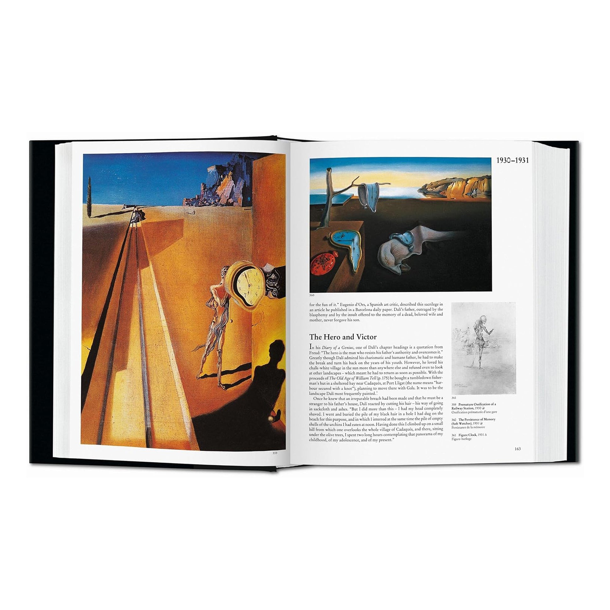Pages from a Dalí art book featuring "The Persistence of Memory" from 1931.