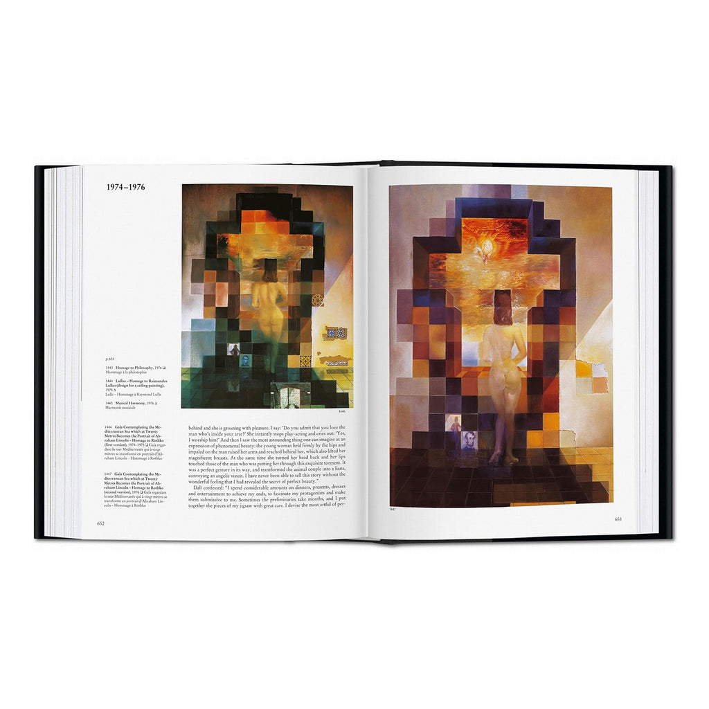 Inside a Dalí art book showing his paintings from 1974-1976.