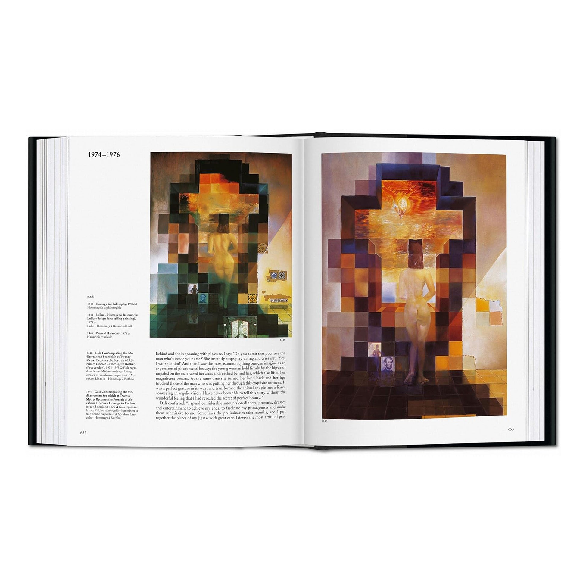 Inside a Dalí art book showing his paintings from 1974-1976.