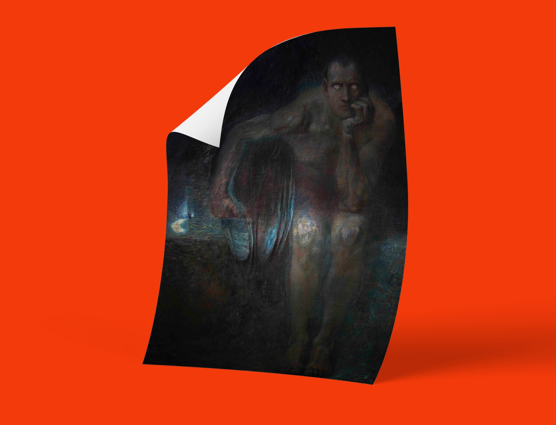 Museum quality Franz Stuck Lucifer fine art print, symbolist dark academia aesthetic wall art with classical male figure and black wings