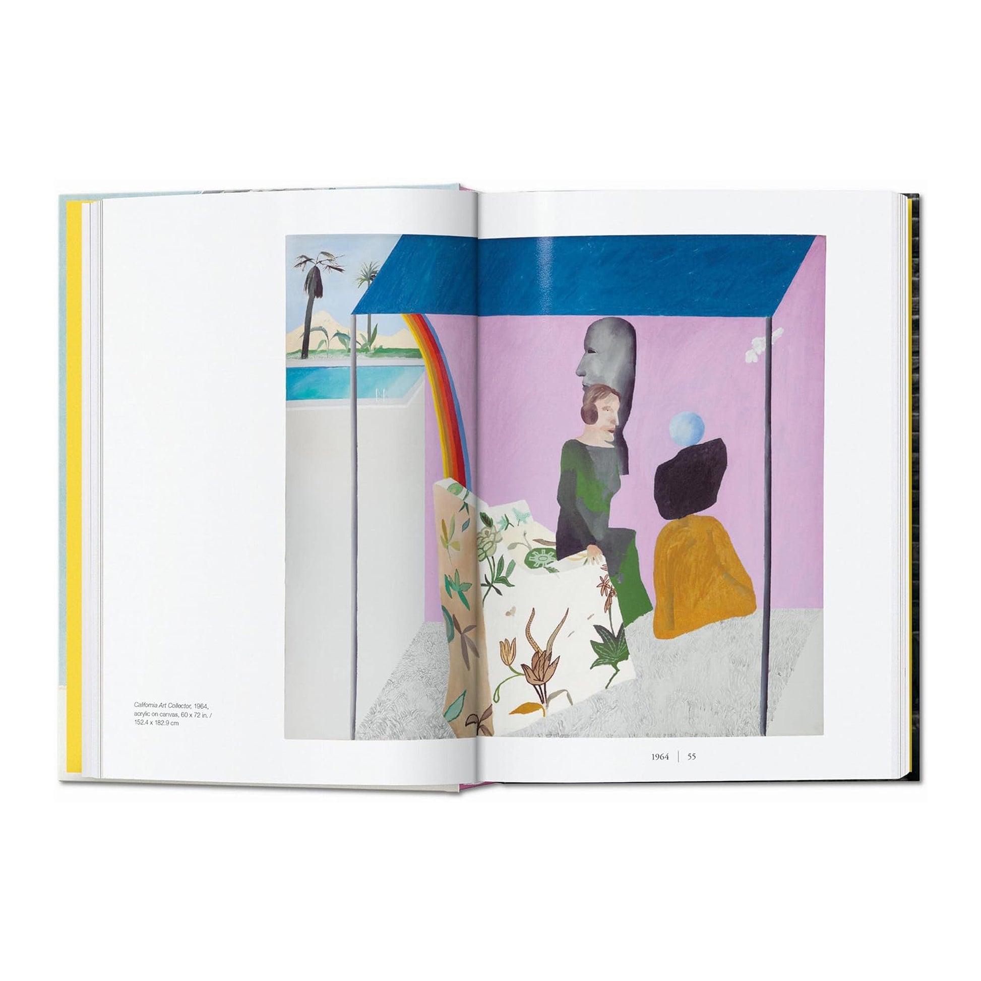 Interior spread of the David Hockney TASCHEN art book showing the iconic "California Art Collector" Pop Art painting from 1964.