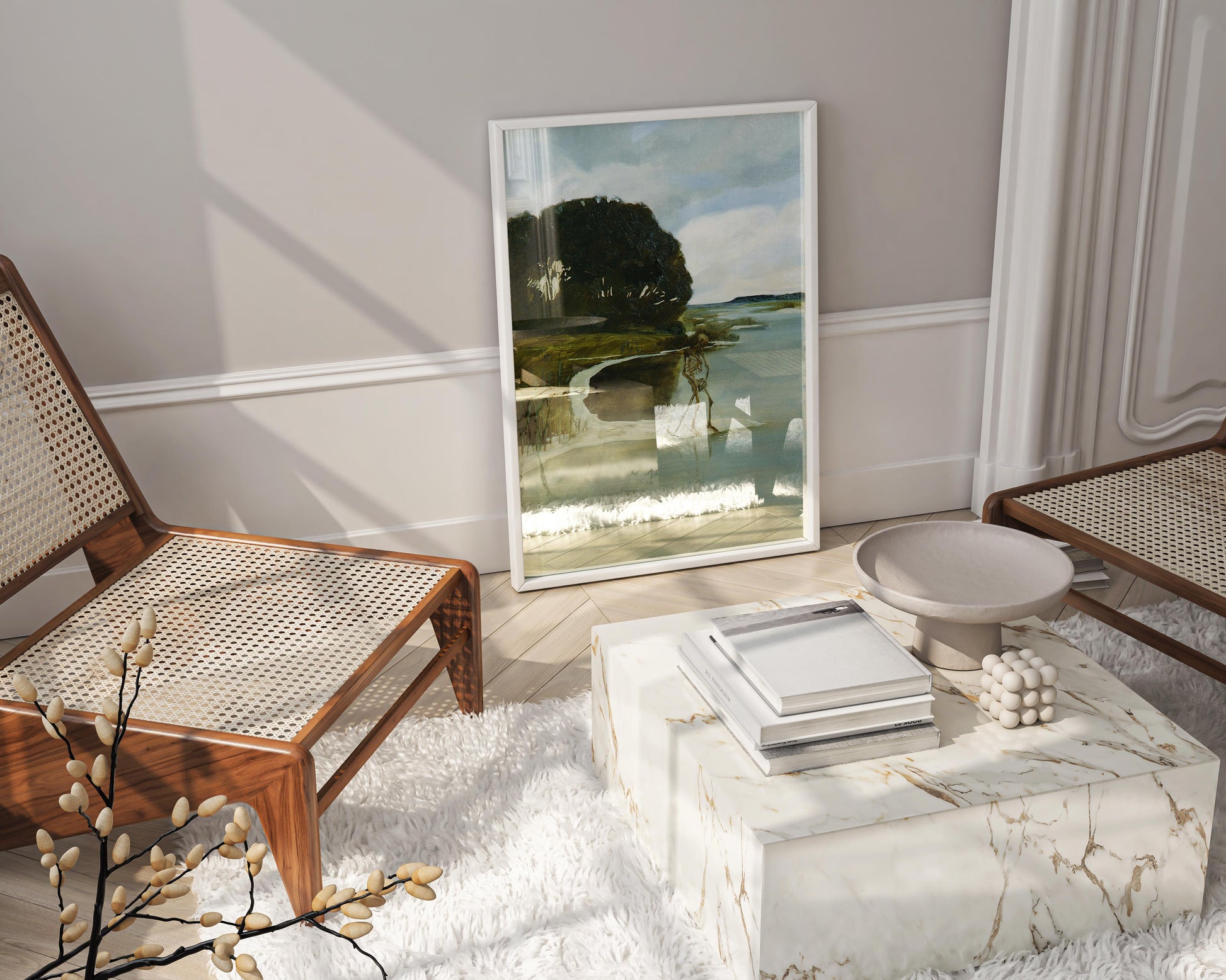 A detailed view of the framed "Der pinkelnde Tod" art print, highlighting its museum-quality finish and its potential as a statement piece for sophisticated interior design.
