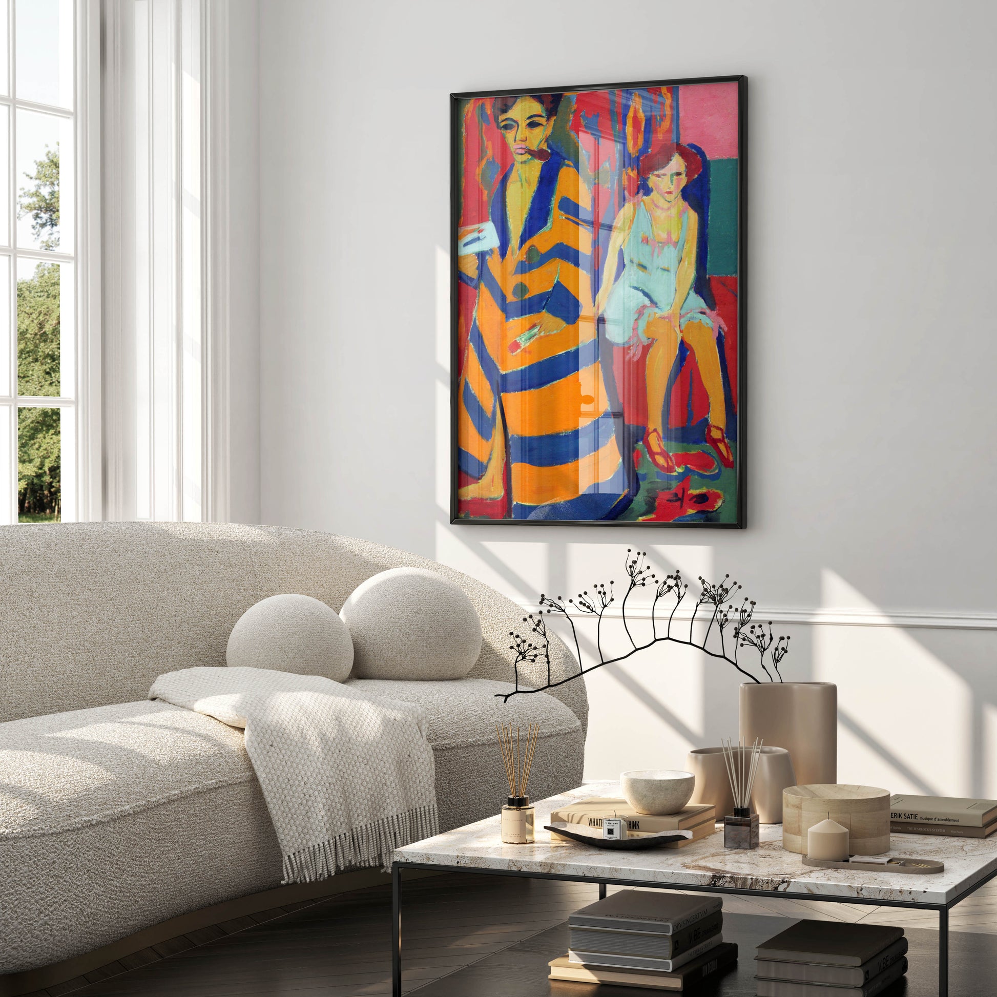 Kirchner Selbstbildnis mit Modell wall art print featuring bold orange and blue palette and angular Expressionist brushwork