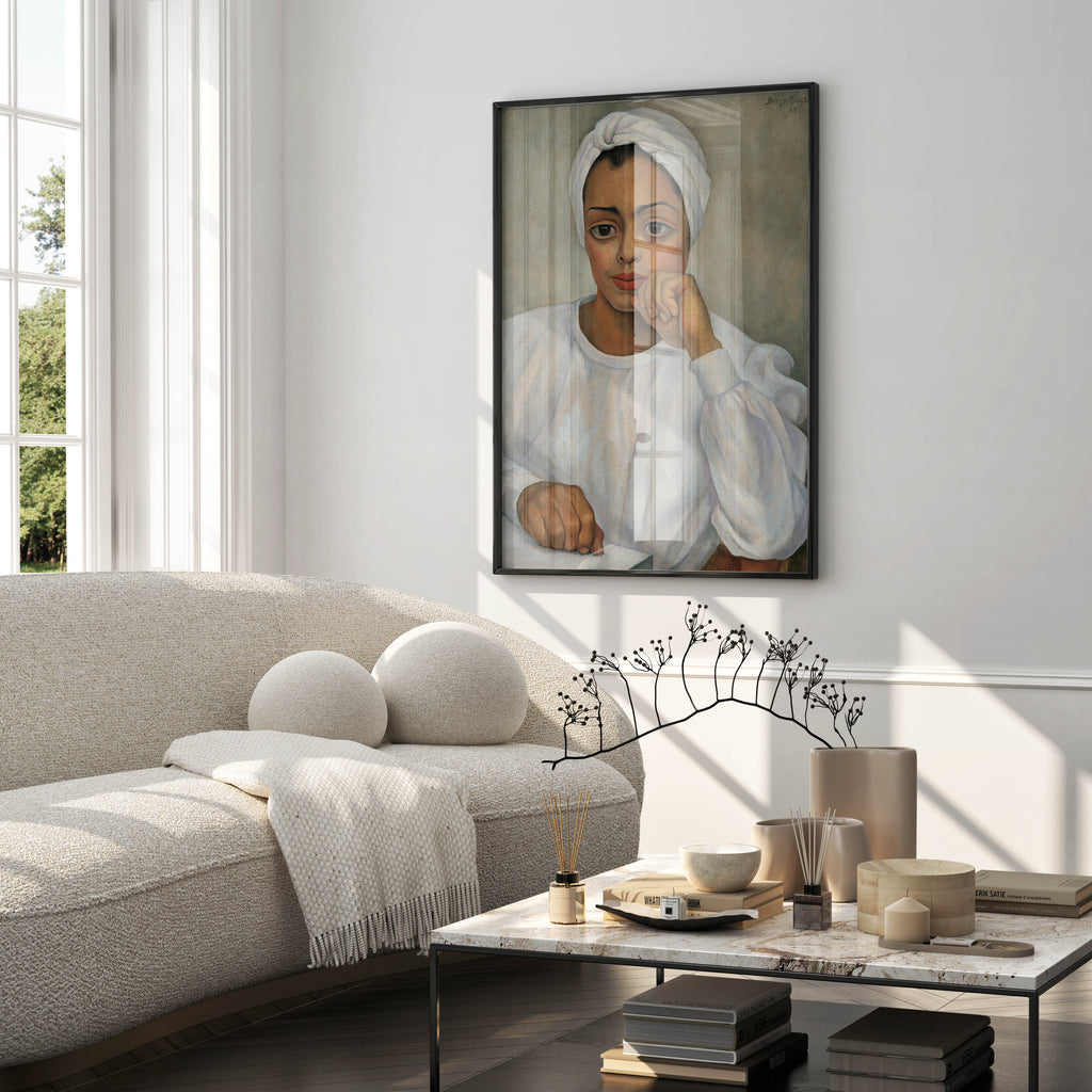 Diego Rivera Portrait of Irma Mendoza wall art giclée print, featuring a female surgeon in white scrubs, early 1950s Mexican modernist painting