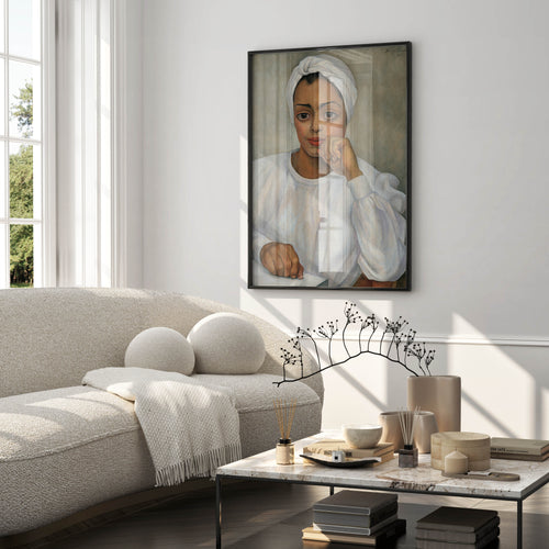 Diego Rivera Portrait of Irma Mendoza wall art giclée print, featuring a female surgeon in white scrubs, early 1950s Mexican modernist painting