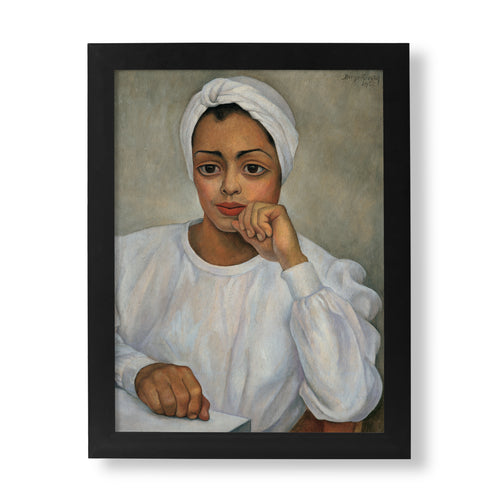 Diego Rivera Portrait of Irma Mendoza wall art giclée print, featuring a female surgeon in white scrubs, early 1950s Mexican modernist painting