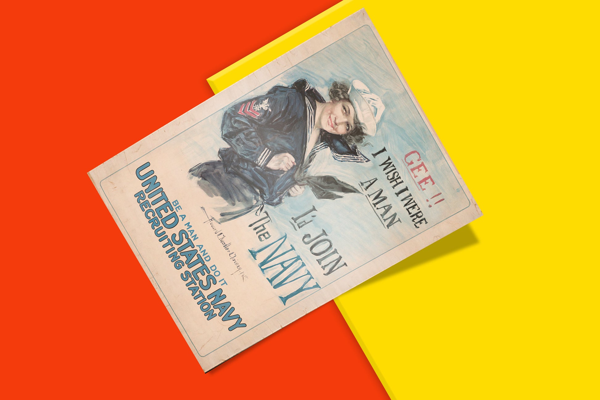 Eco-friendly fine art print of a bold vintage propaganda poster with strong colour and matte finish.