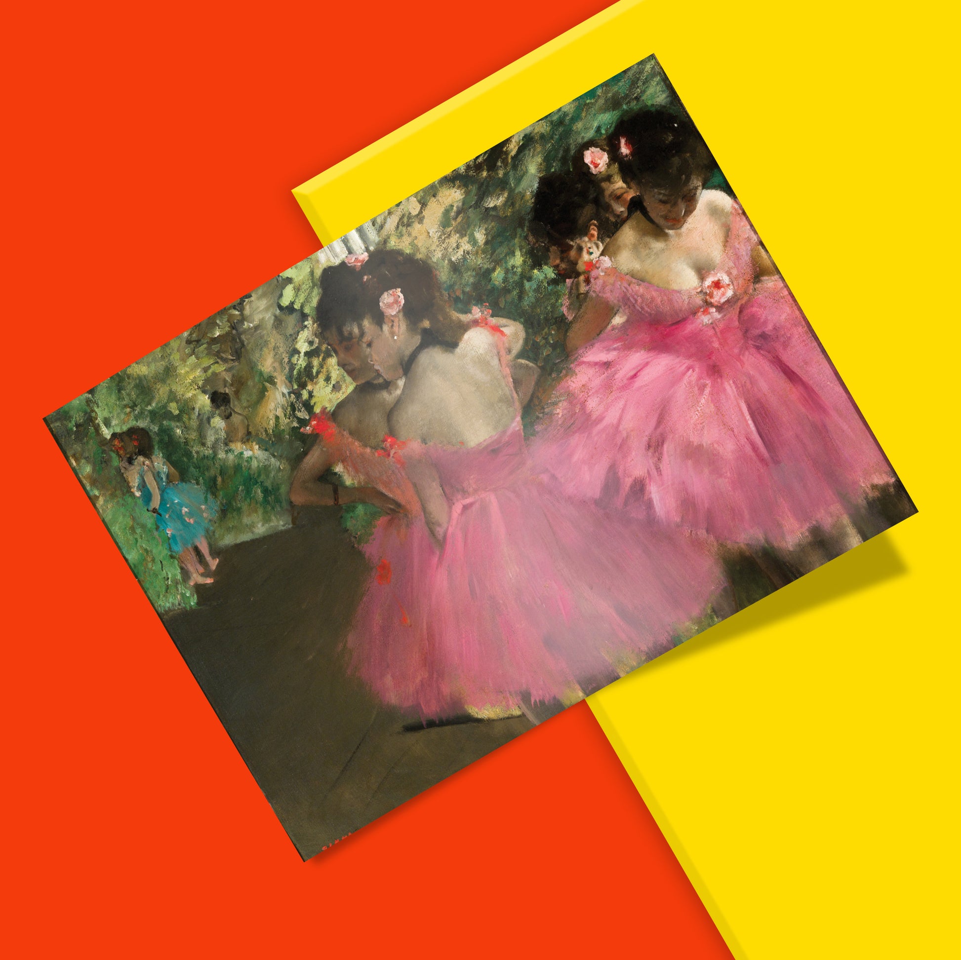 Impressionist ballet art print featuring Edgar Degas Dancers in Pink, vivid 12-colour giclée print on 200gsm matte FSC-certified paper