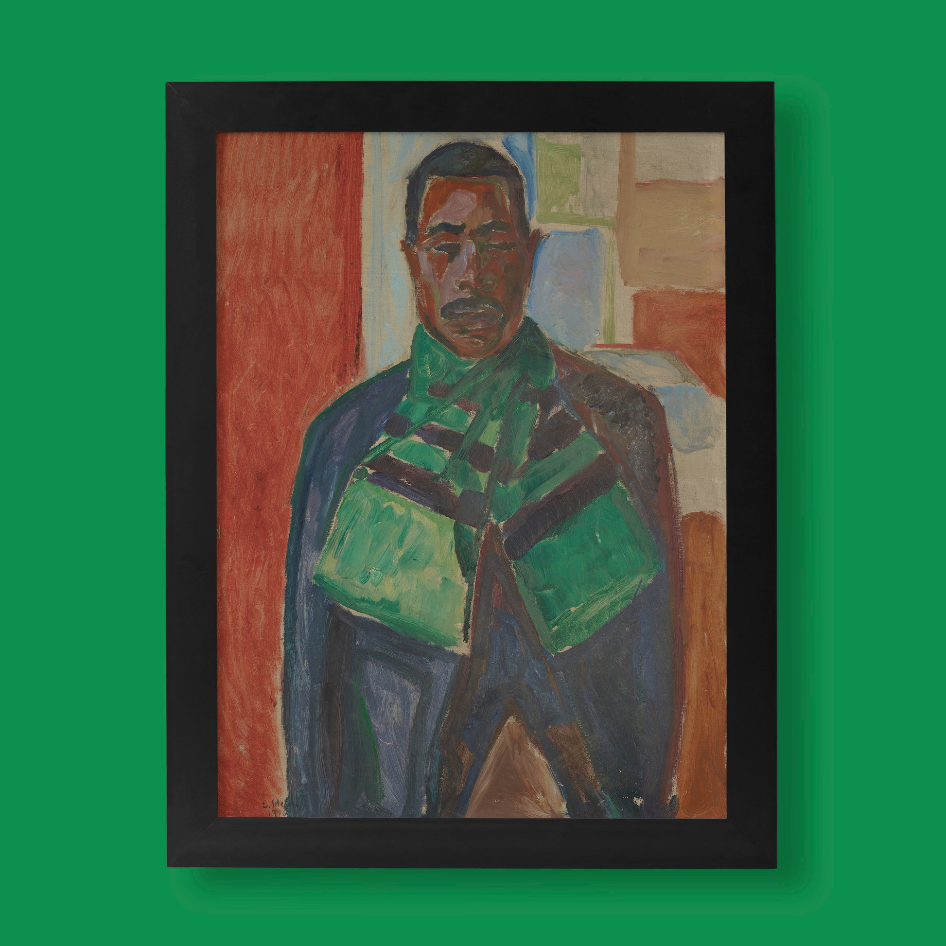 Edvard Munch's "Abdul Karim with a Green Scarf" fine art print, a captivating portrait on matte paper, perfect for wall art.