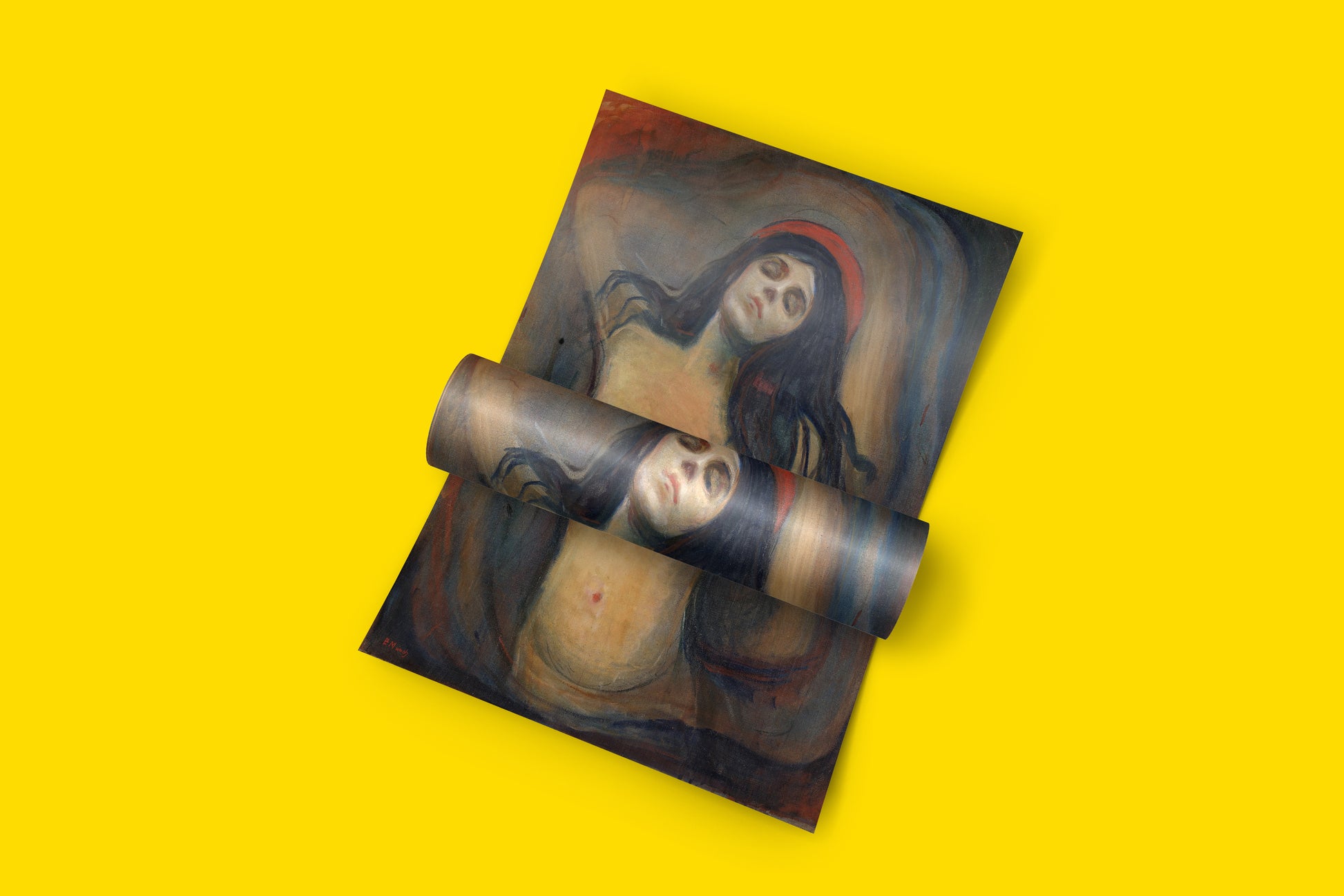 Museum quality fine art poster of Edvard Munch's iconic painting 'Loving Woman,' a controversial yet beautiful piece for any art collection.