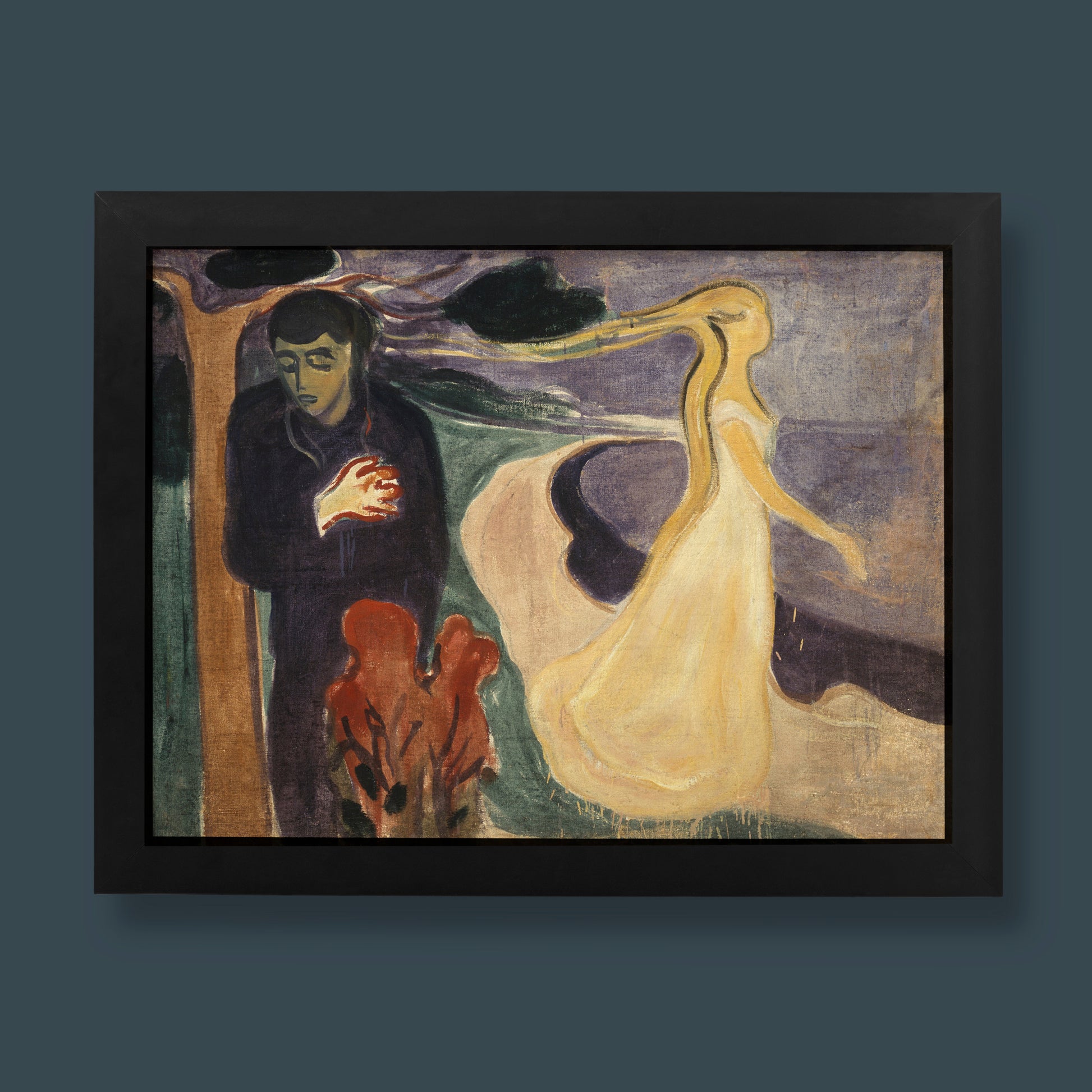 Edvard Munch Separation 1896 fine art print showing a dark-clad man and golden woman on a Norwegian shoreline, available as a giclée wall art print