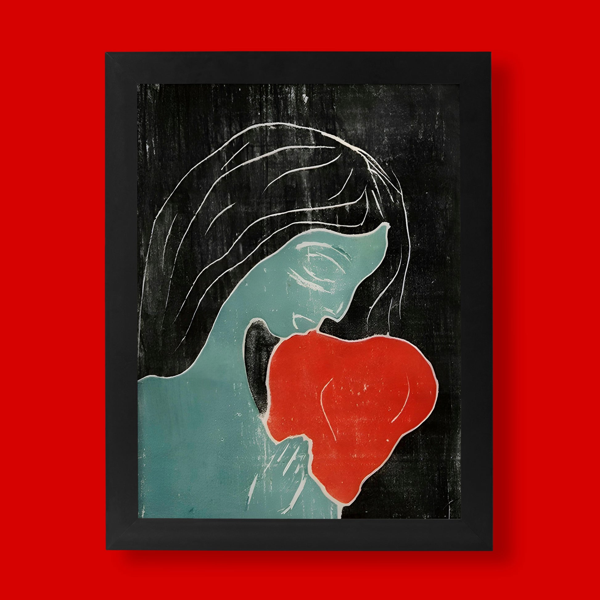 Edvard Munch Two Heart fine art print, a giclée reproduction of the iconic woodcut, perfect for modern wall art and art collectors.