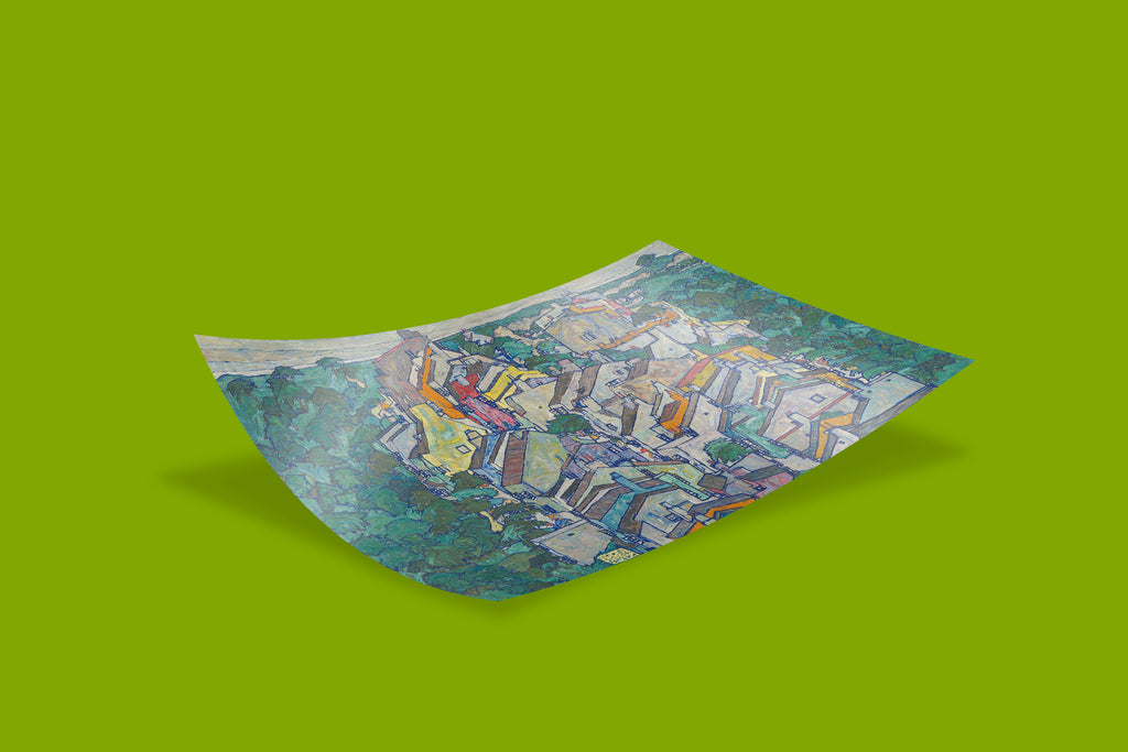 Town among Greenery Egon Schiele print 1917 Bohemian townscape with interlocking houses and foliage - high quality art poster for home interior design