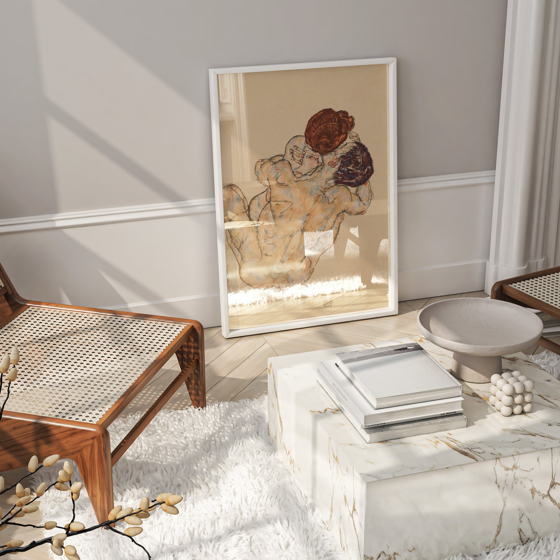 The Embrace by Egon Schiele museum quality giclée art print, expressionist couple artwork for modern home décor