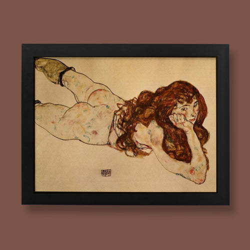 Egon Schiele Female Nude on Her Stomach fine art print, Viennese Expressionist wall art by ART SNOB