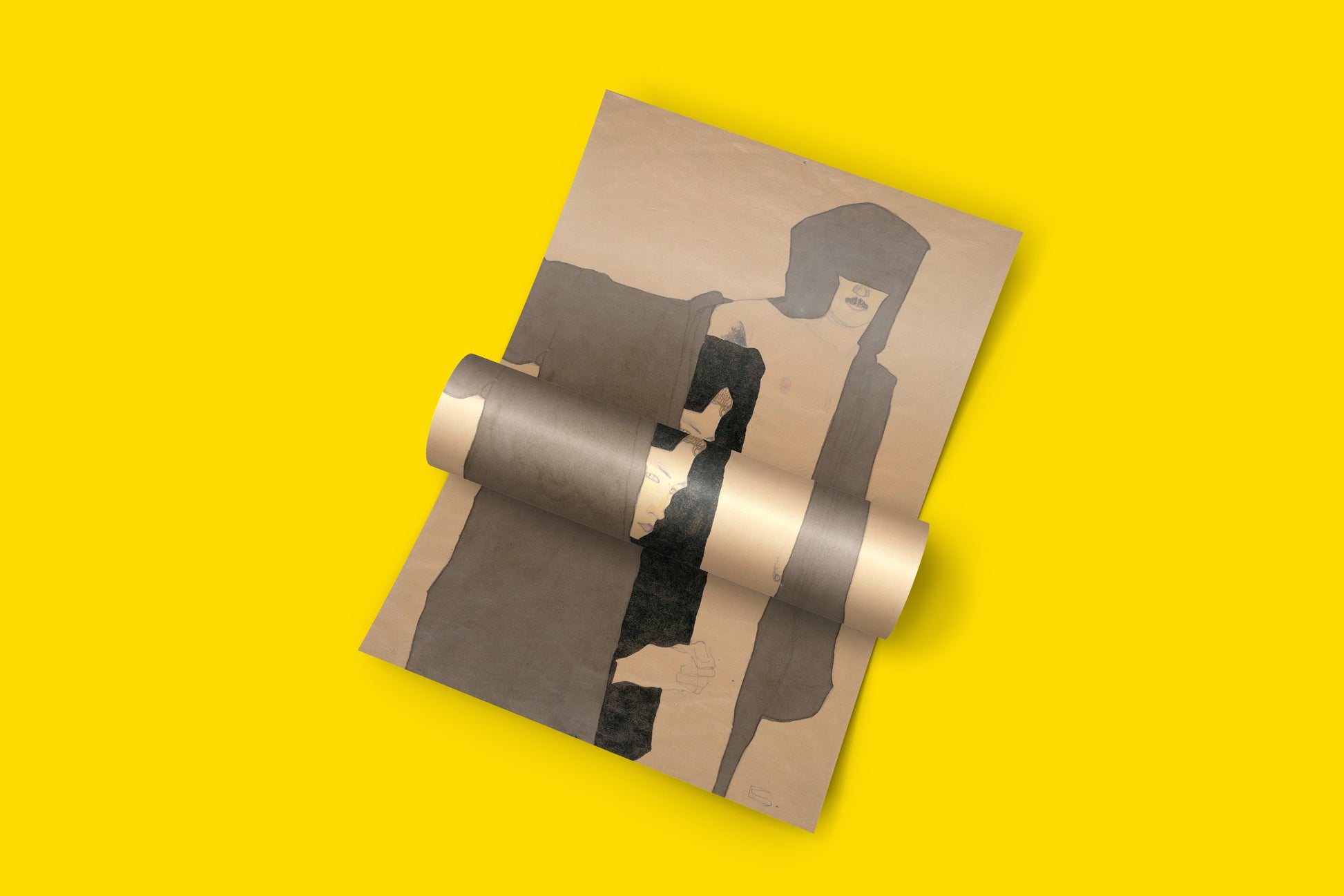 The Couple by Egon Schiele giclee print featuring minimalist figure drawing with emotional intensity and raw vulnerability - museum quality wall art