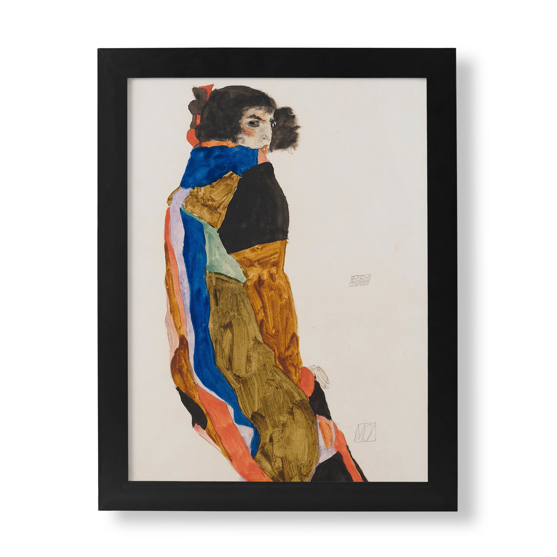 Egon Schiele Moa 1911 fine art print, expressionist portrait of dancer Moa Mandu in vivid gouache colours