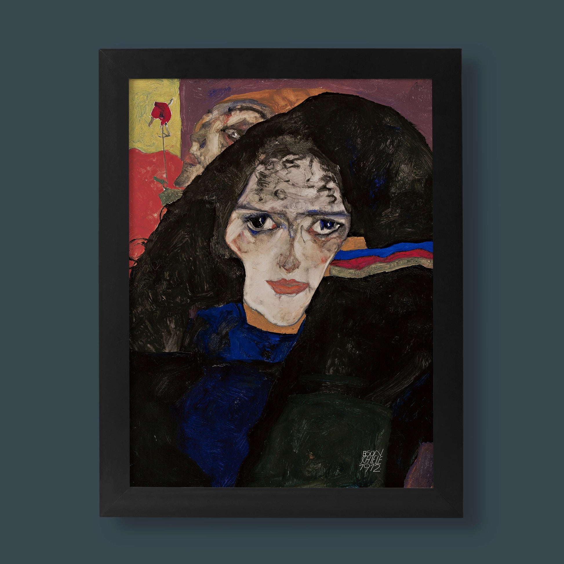 Egon Schiele Mourning Woman expressionist portrait, a powerful fine art print depicting grief and emotion, ideal for modern wall art decor."