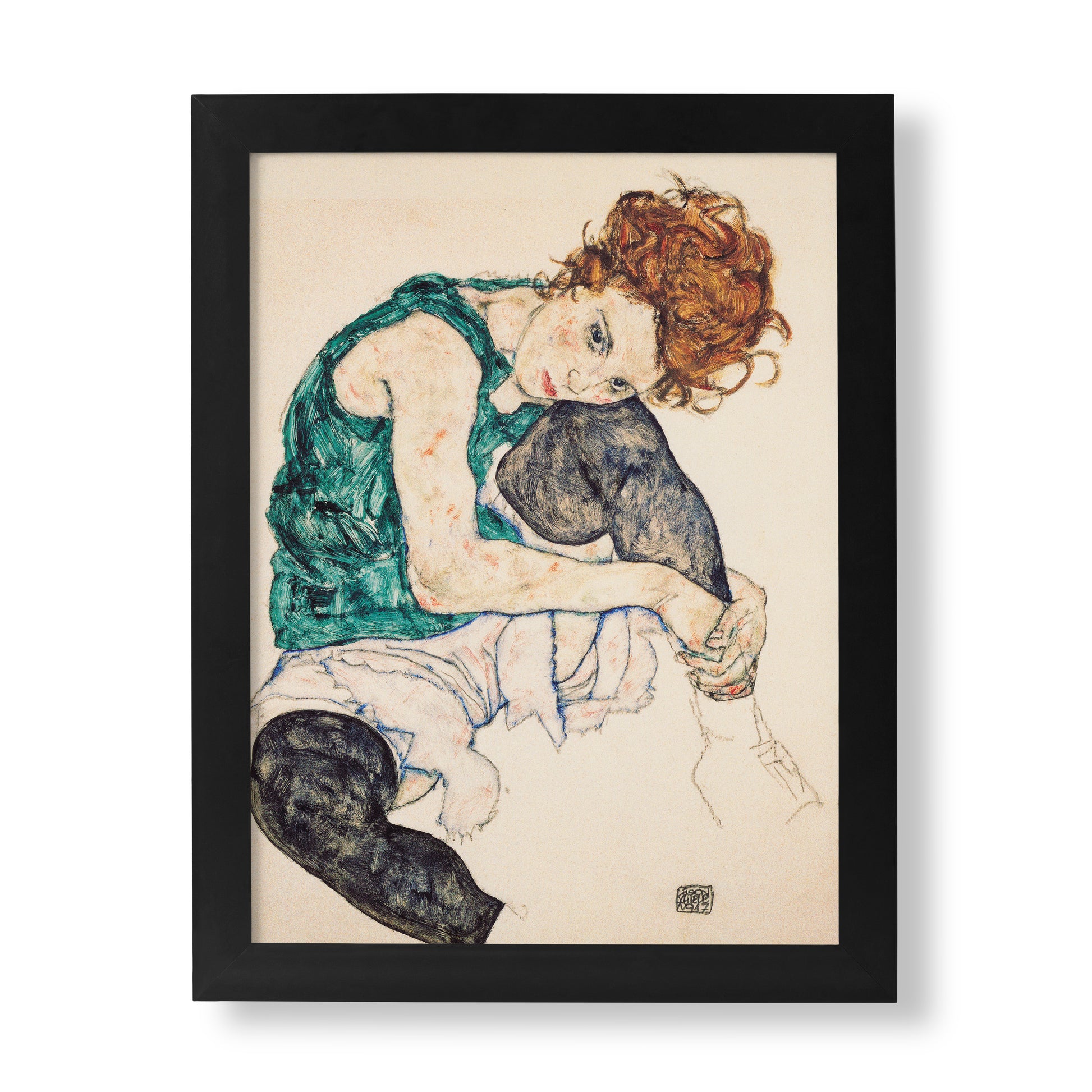 Egon Schiele Seated Woman With Legs Drawn Up (Adele Herms) fine art print, a masterpiece of Austrian Expressionism for modern wall art decor.