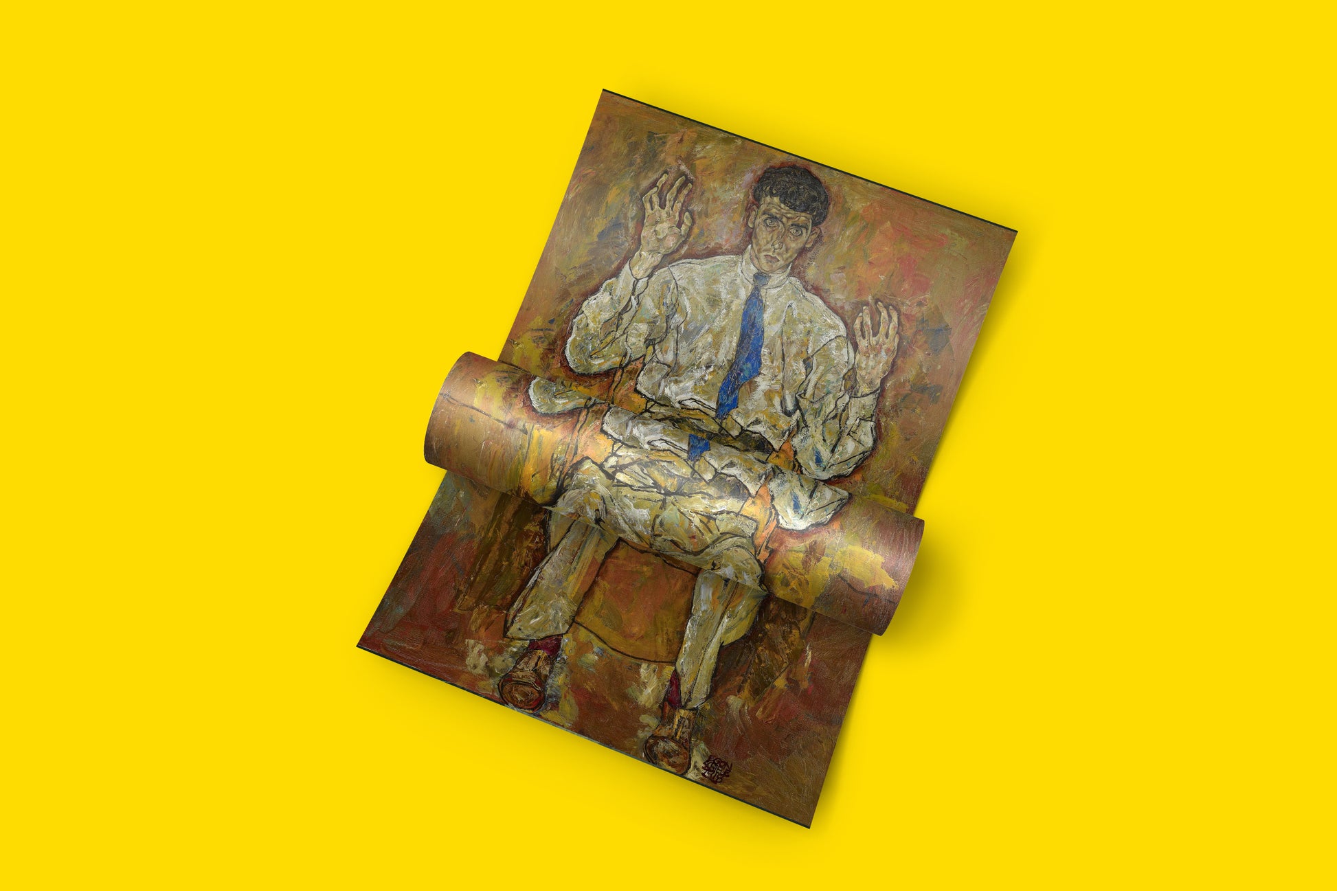 Austrian Expressionist art print by Egon Schiele showing psychological portrait of Albert Paris von Gütersloh with dramatic gesture - contemporary wall art