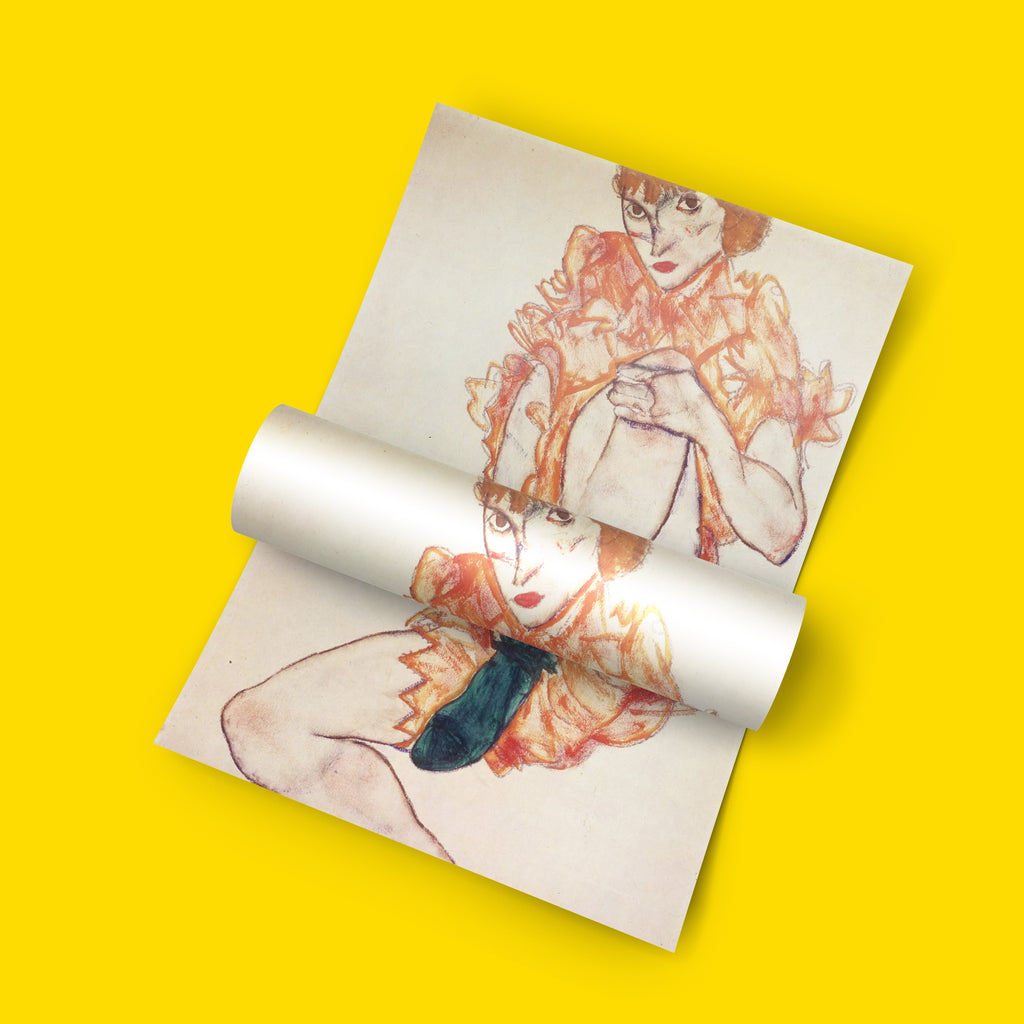 Museum-quality print of The Green Stocking by Egon Schiele, ideal fine art print for gallery wall styling and home decor.