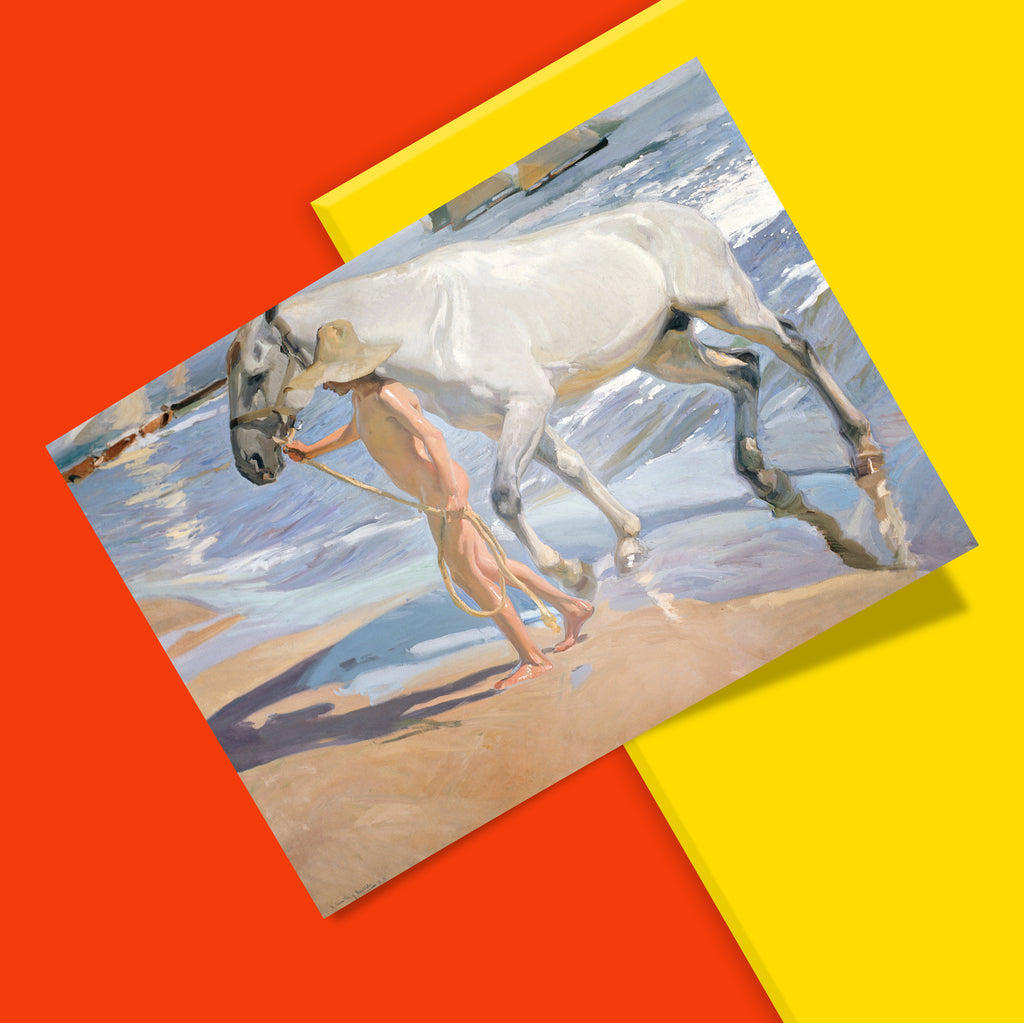 The White Horse beach painting by Sorolla, giclée wall art print capturing sunlight on Valencian shore