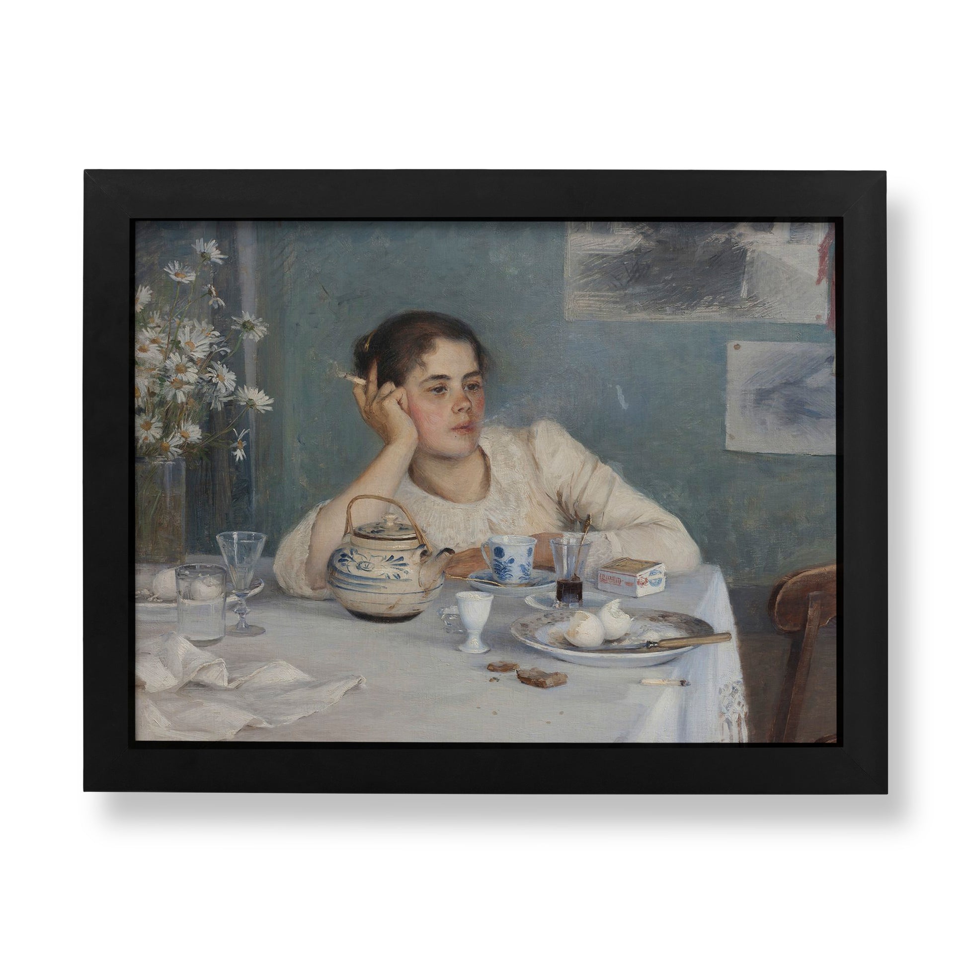 Elin Danielson-Gambogi After Breakfast fine art print showing woman at breakfast table, premium wall art reproduction for home decor