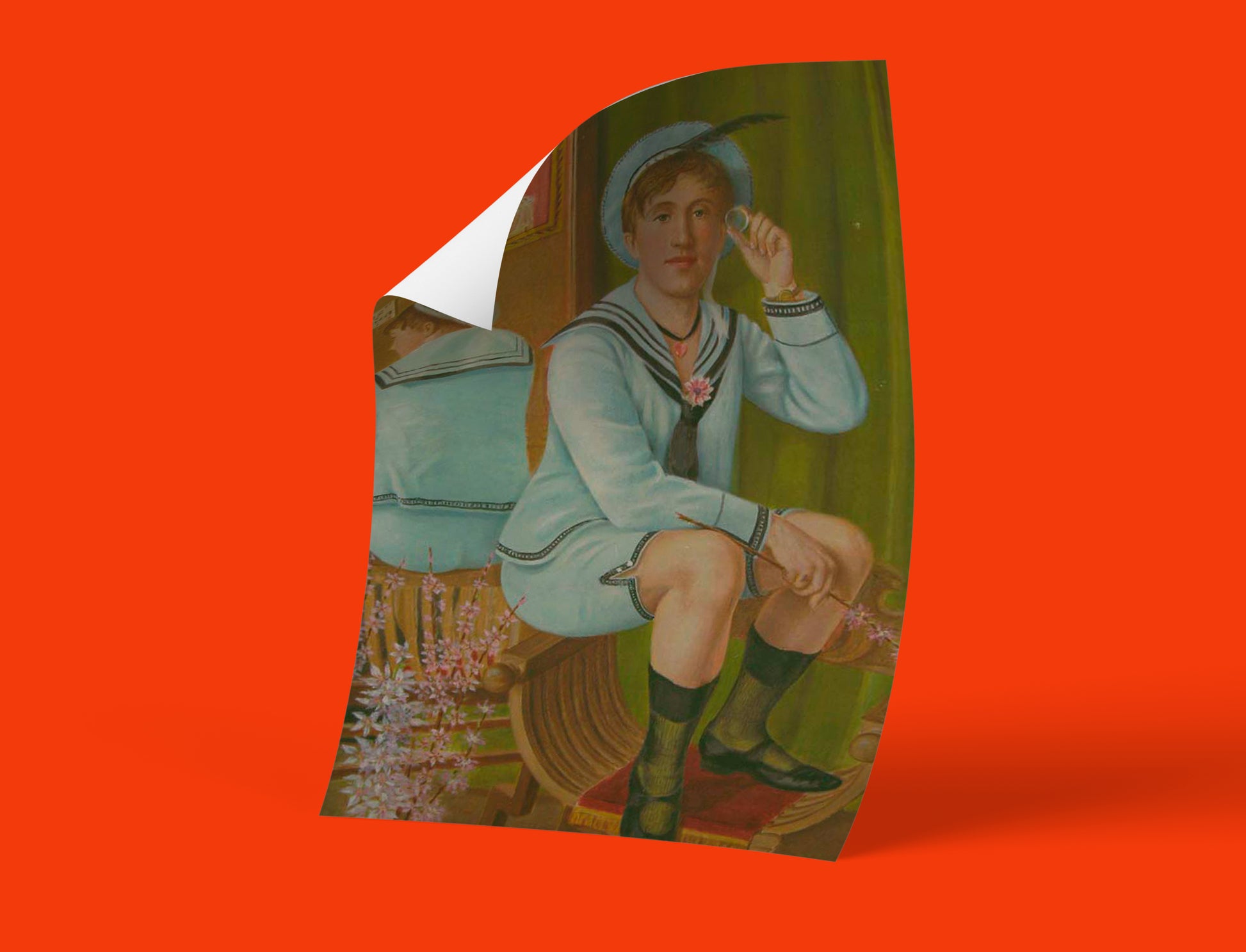Fine art giclée print of the Elisàr von Kupffer self-portrait, showing the artist in a light blue and white sailor-style outfit. The print has a smooth matte finish.