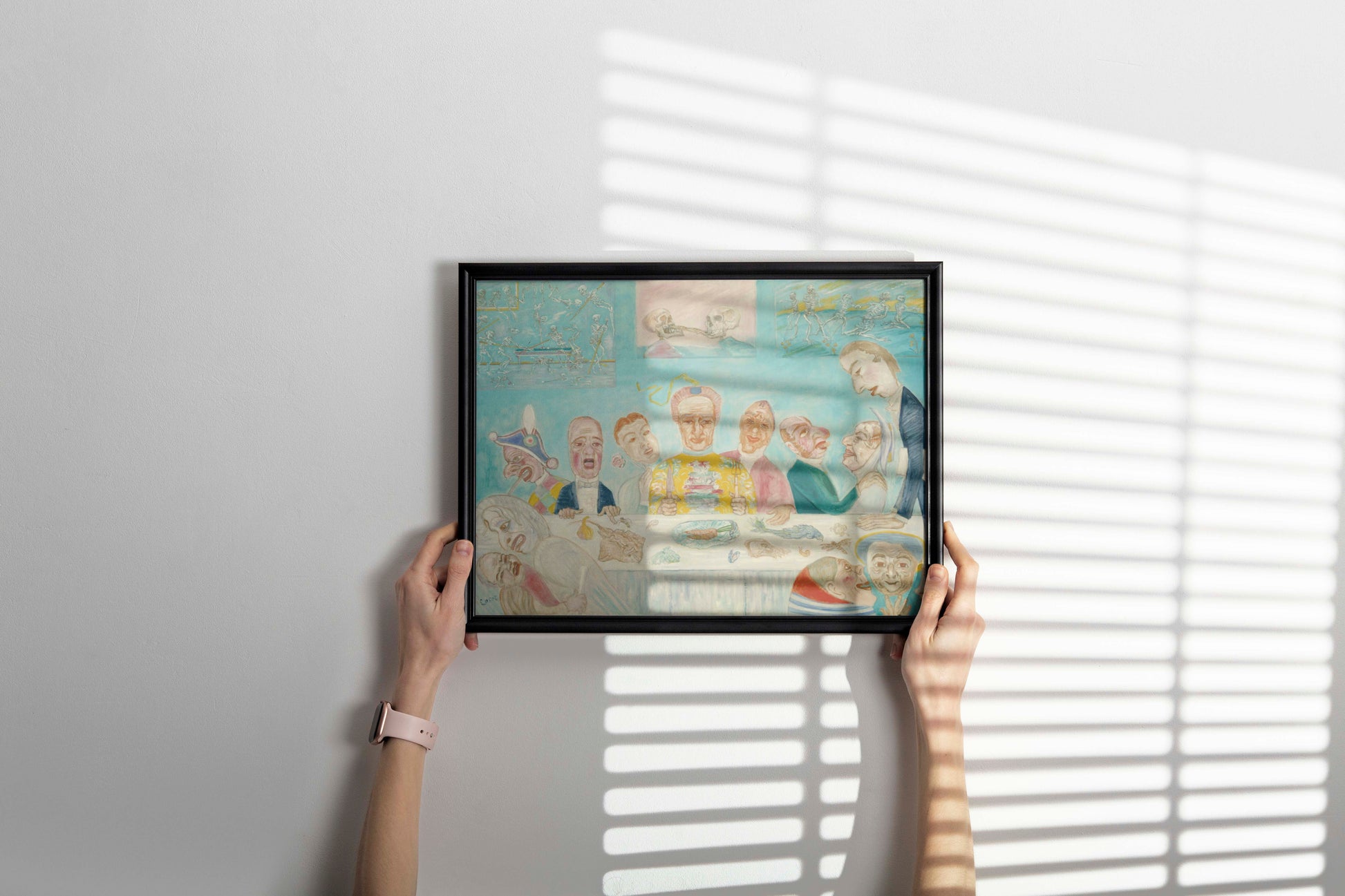 Close-up of a high-quality, framed print of James Ensor's "Banquet of the Starved," perfect for art lovers and collectors looking to enhance their living space.