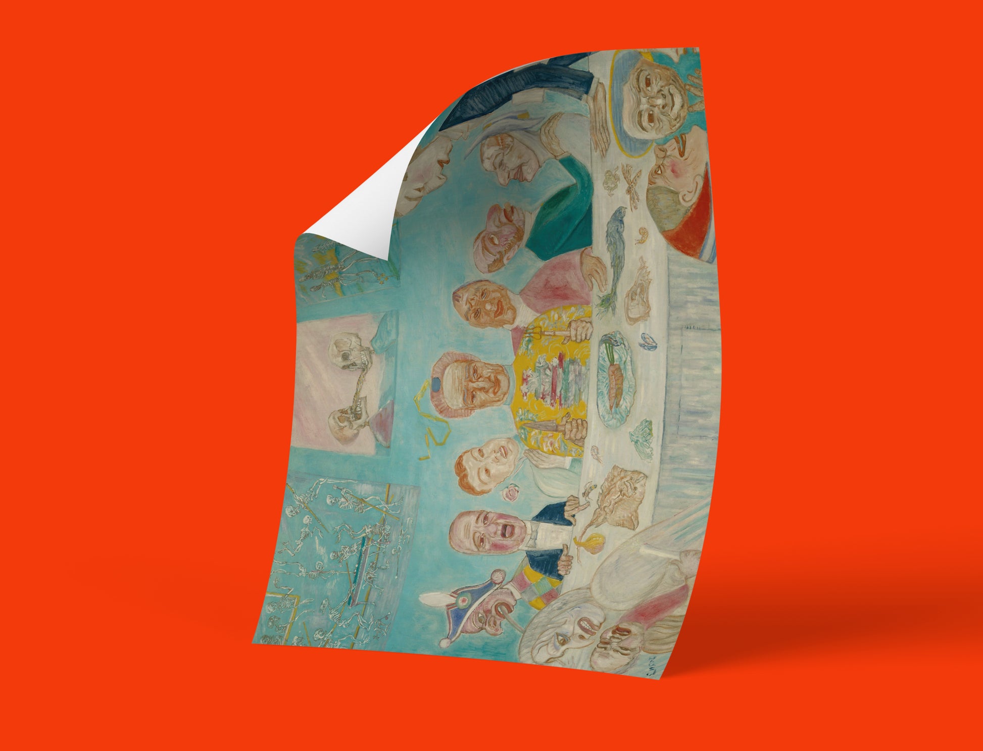 Close-up of the central figures in the "Comical Repast" painting, showcasing the vivid colours and intricate details of this high-quality wall art.