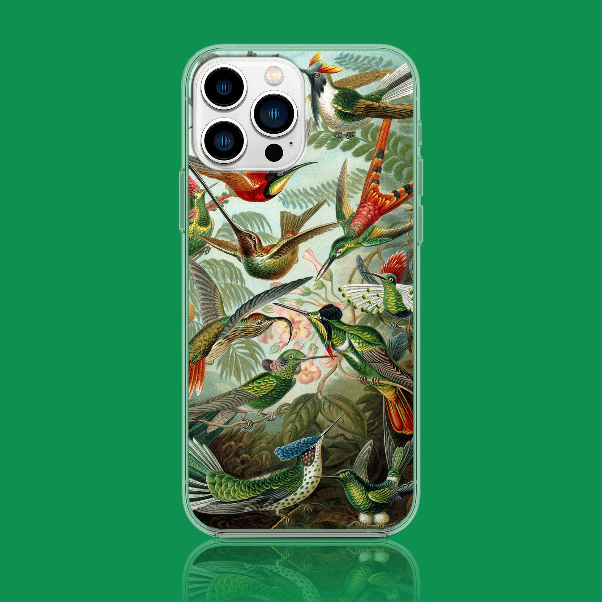 Vibrant Ernst Haeckel hummingbirds fine art phone case for iPhone, showcasing vintage natural history illustration and premium protection.