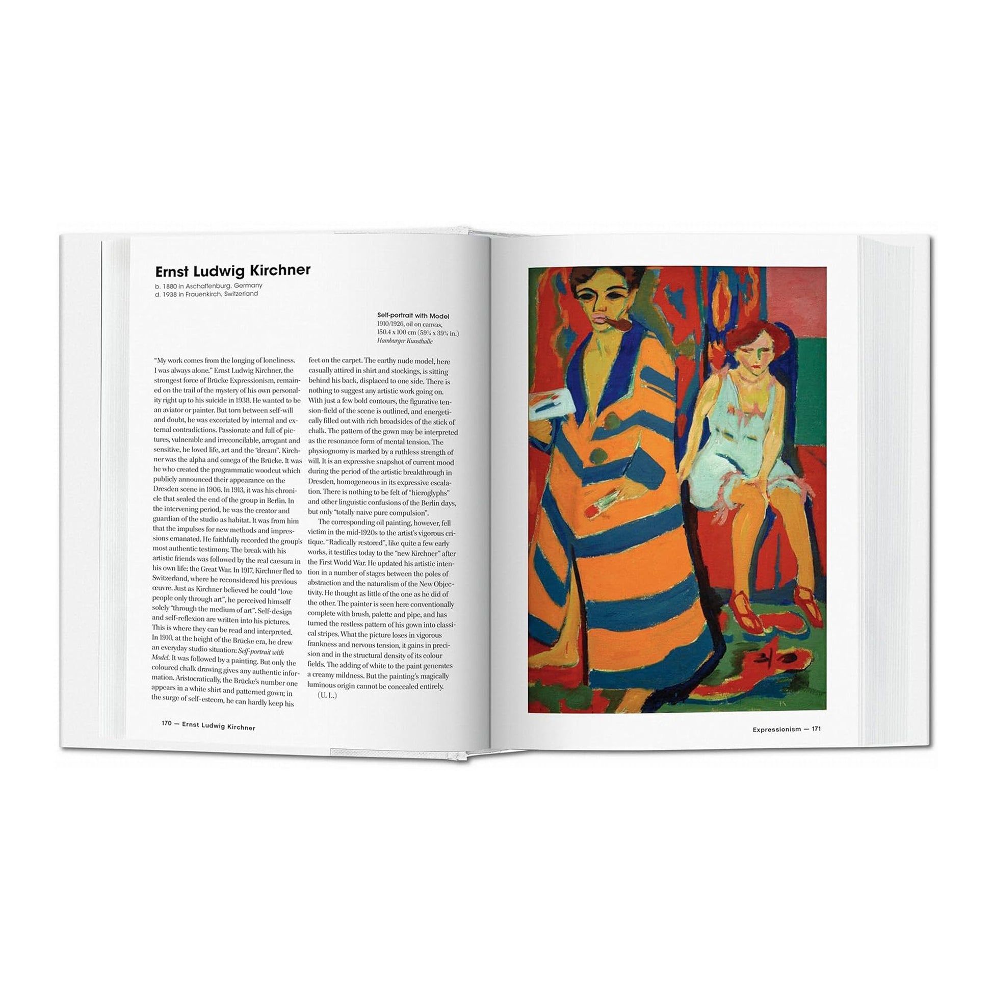 A book spread featuring a painting by Ernst Ludwig Kirchner, an influential artist in the Expressionism movement.