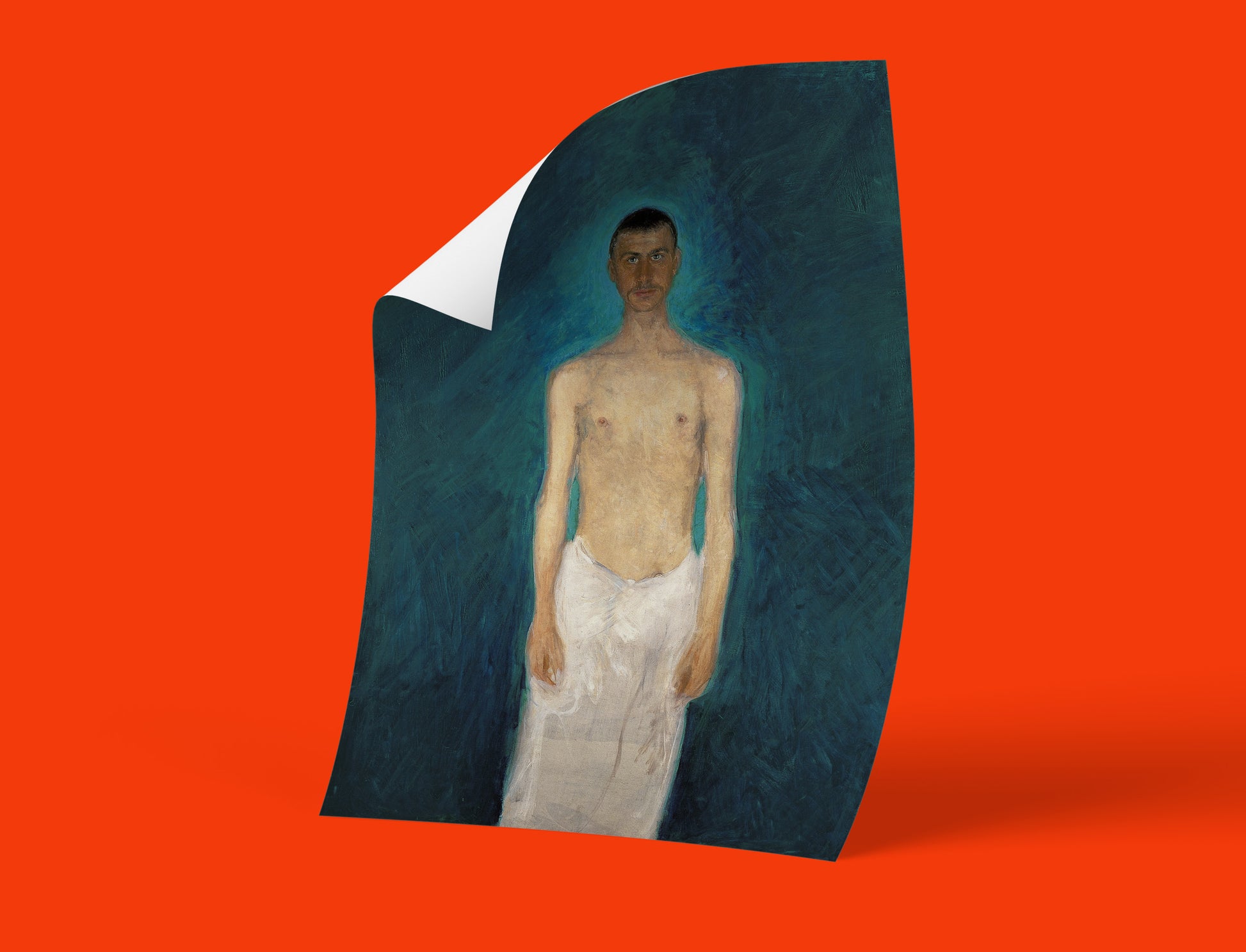 Expressionist art print of Richard Gerstl’s Semi-Nude Self-Portrait – bold blue wall decor for modern interiors