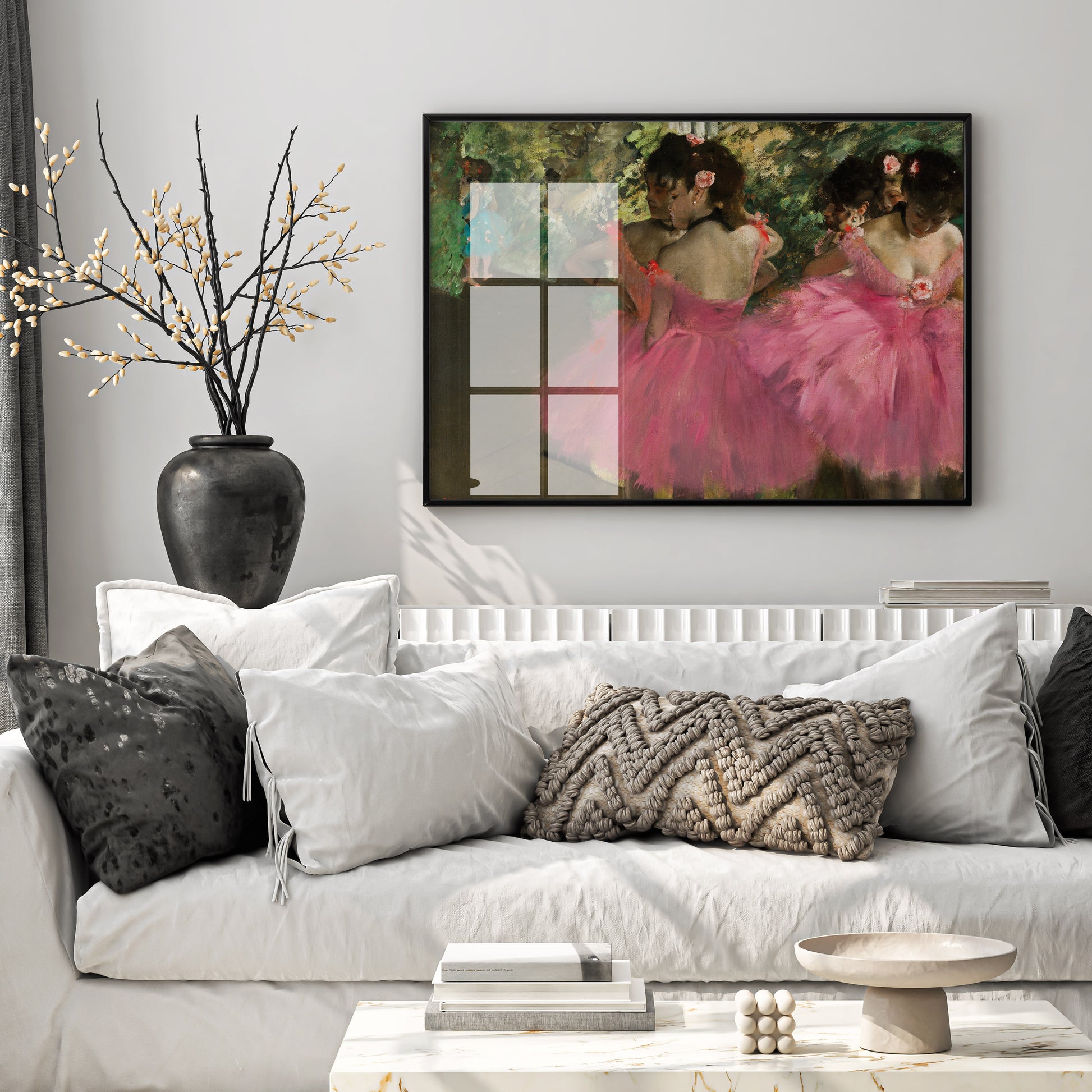 Famous Impressionist ballet painting art print by Edgar Degas, Dancers in Pink, luxury giclée reproduction for collectors and interior designers
