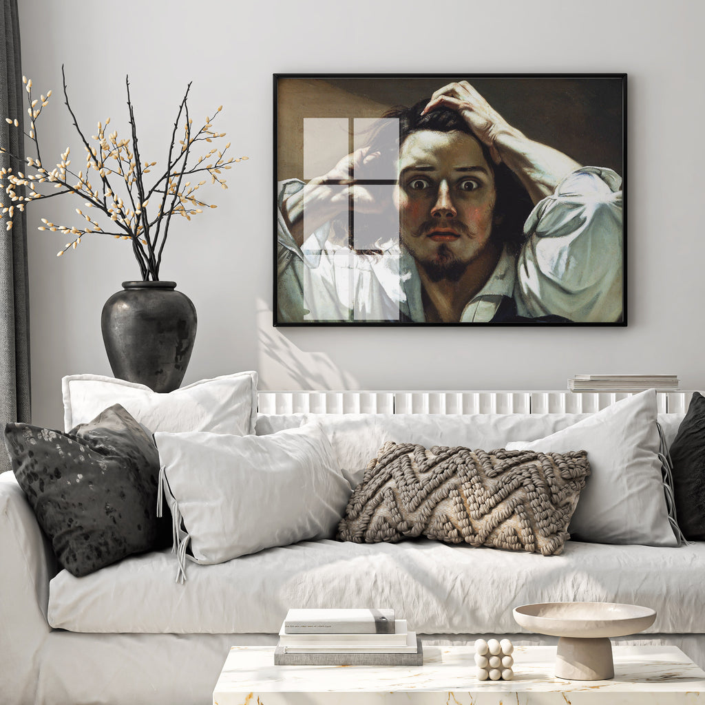 Courbet self-portrait giclée art print from 1843 depicting desperate man with contrasting light and shadow